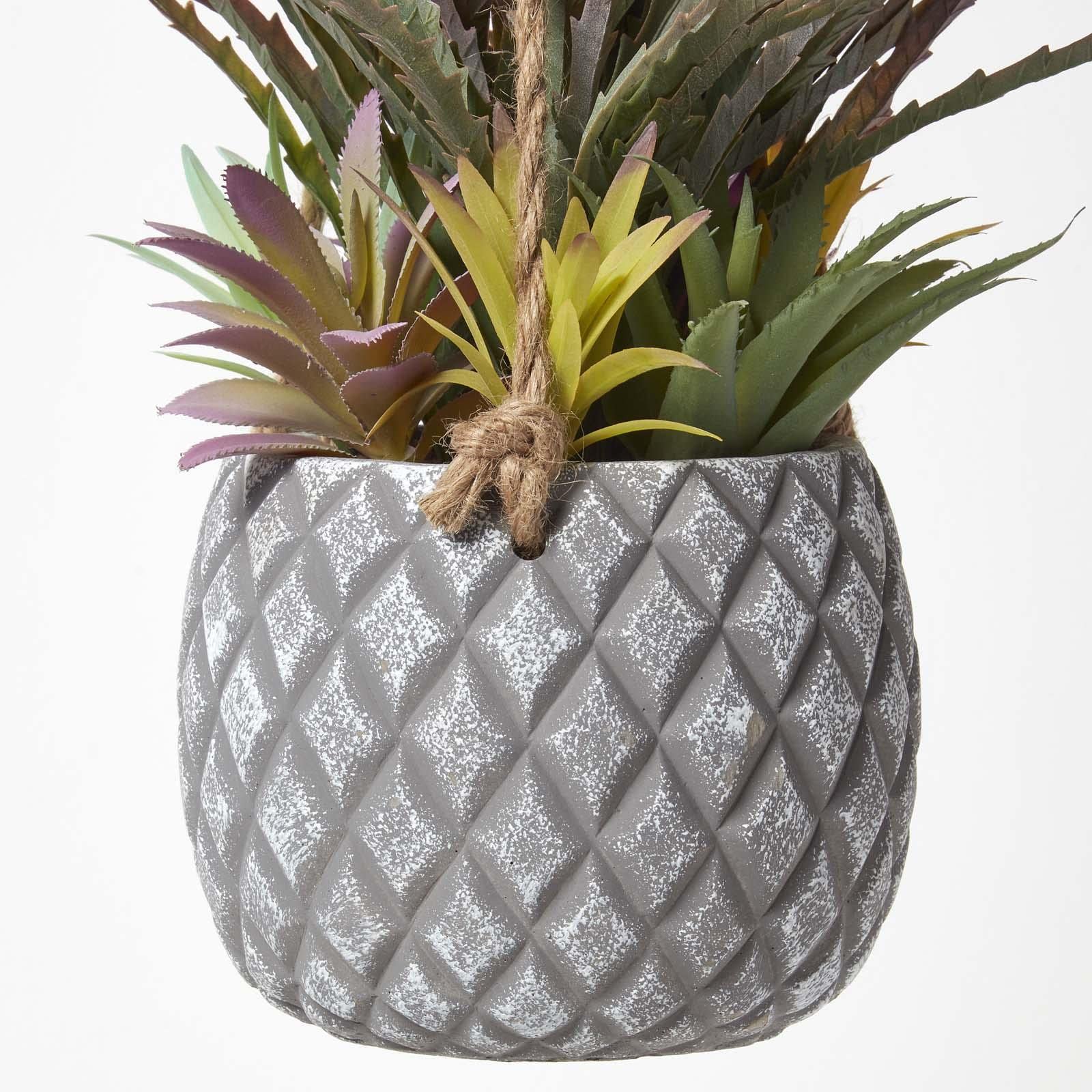 HOMESCAPES Plante grasse Artificielle à Suspendre, Plante Suspendue succulentes en Pot Gris