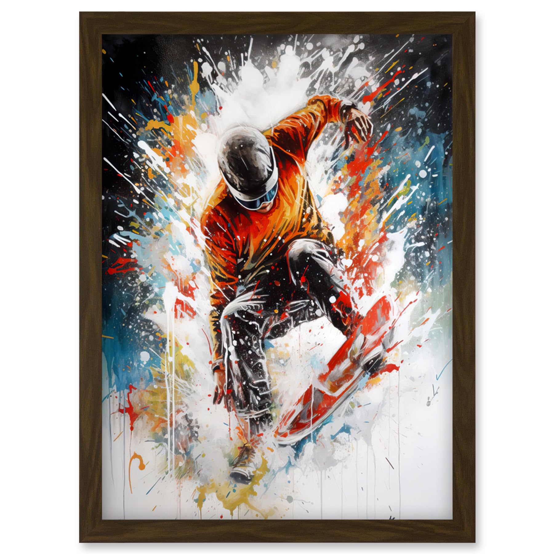 Artery8 Extreme Sports Snowboarding Paint Splat Portrait Artwork Framed Wall Art Print A4