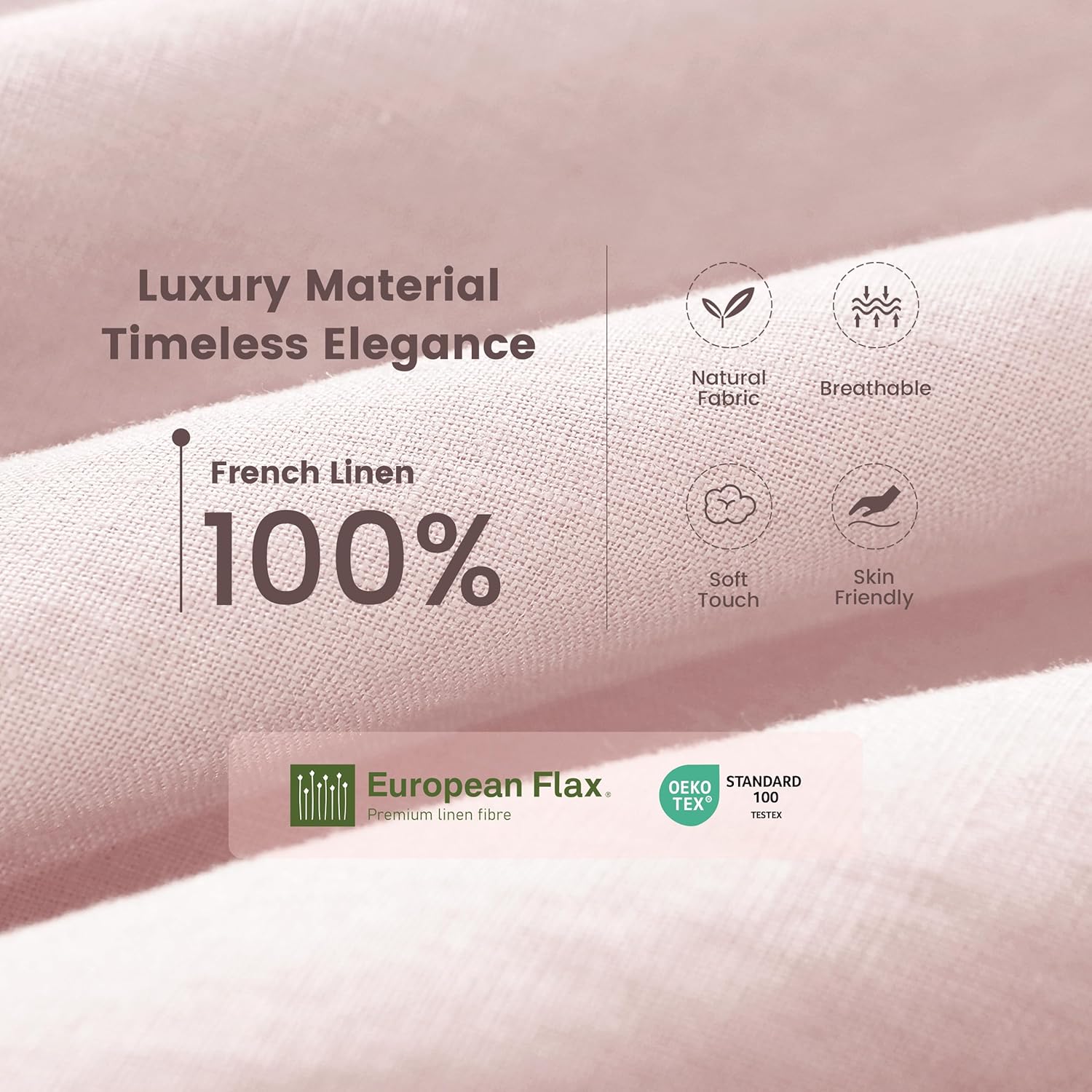 Linen World King Size Linen Sheet Set – 4Pcs Solid Color 100% Natural Flax Bedding Sheets, Soft & Breathable, 16" Deep Pocket, All-Season Comfort (Baby Pink)
