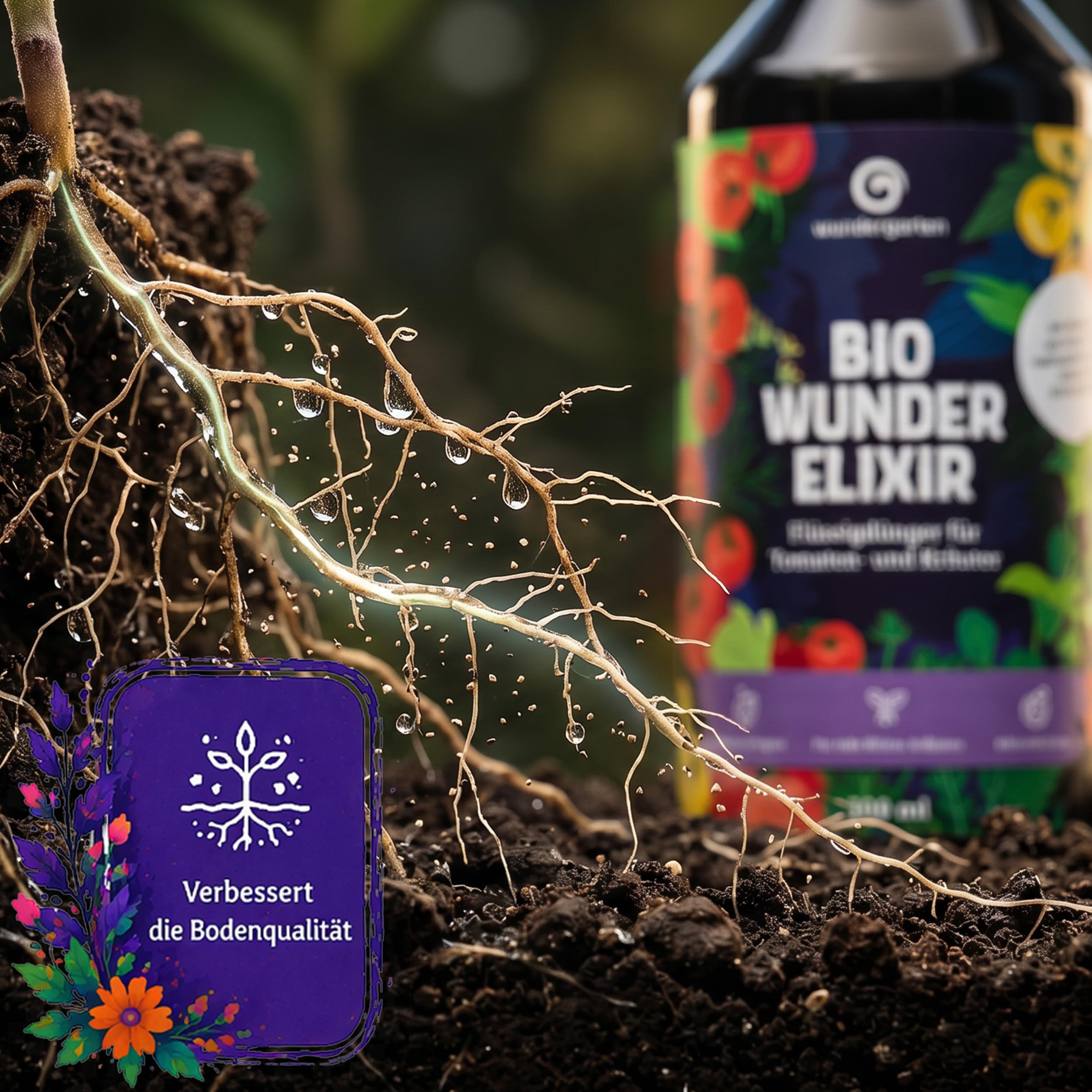 1x 500ml Bio Flüssigdünger für Tomaten & Kräuter – Wundergarten Wunderelixier – Mit Pflanzenkohle – Organischer Tomatendünger – aromatische Ernte & gesundes Wachstum – Balkon, Hochbeet & Garten