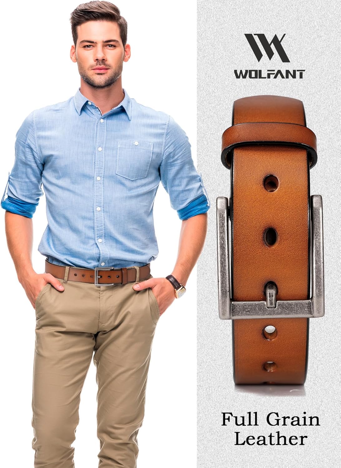 WOLFANT Thicken Full Grain Heavy Duty Belts for Men,100% Italian Real Solid Leather - Image 5