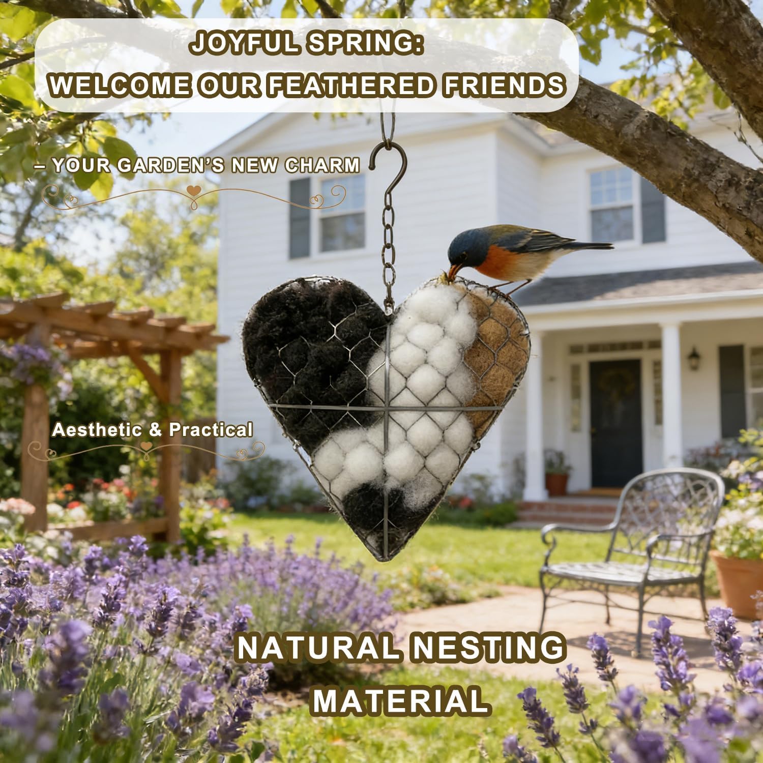 Handmade Fiber Bird Nesting Heart, Alpaca Fiber Bird Material House, Wool Nest Starter Hummingbird Houses, Outdoor Garden Decoration & Bird Lover Gift ﻿ — view 4