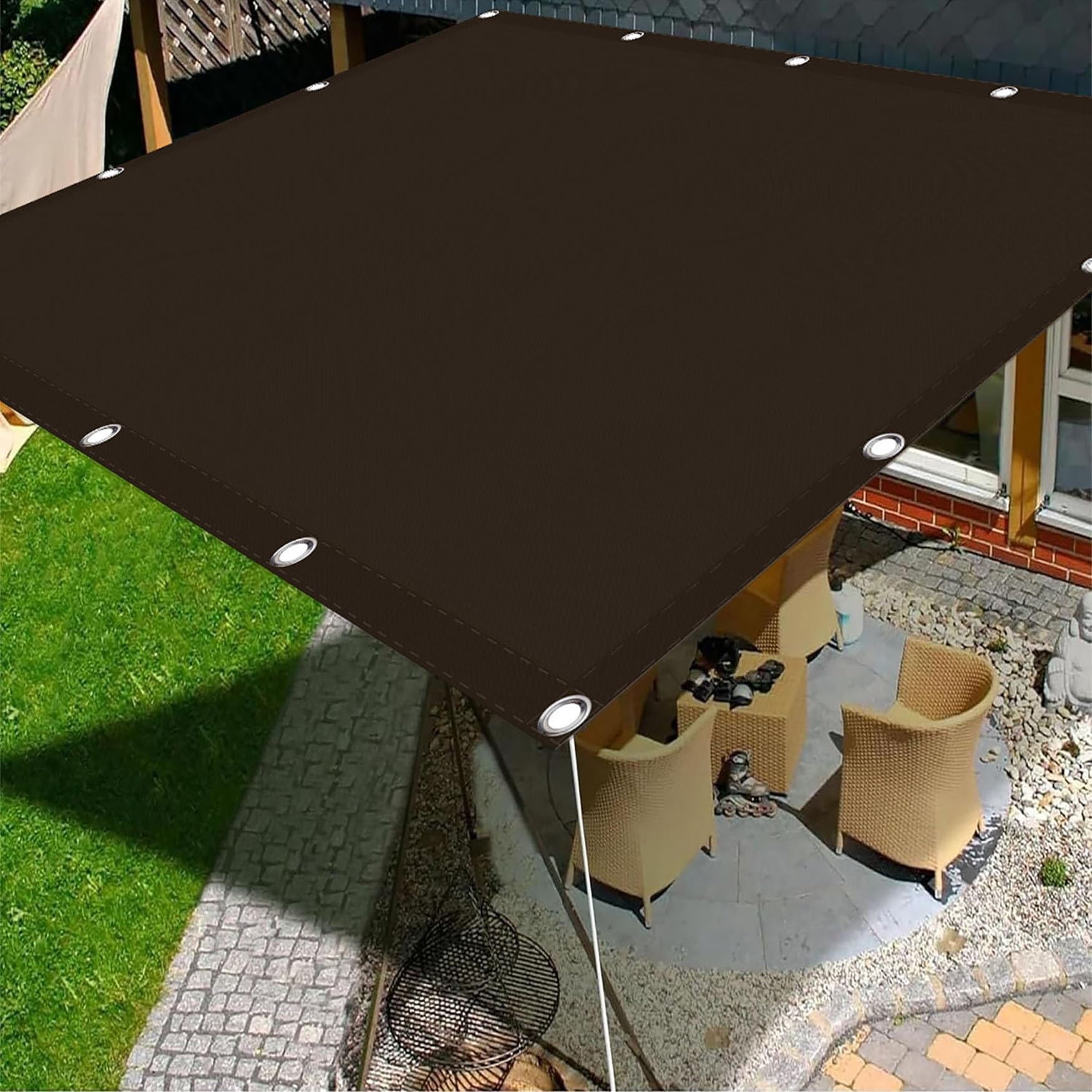 Voile d'ombrage rectangulaire 2.4x3.6m imperméable marron avec son kit de fixation complet