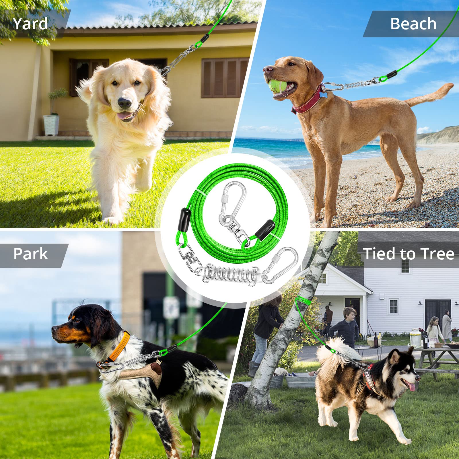 jenico Cavo per cani – Cavo per corridore per cani da 45 m con gancio girevole, guinzaglio per cani da cortile all'aperto e campeggio, linea di addestramento antiruggine per animali domestici di