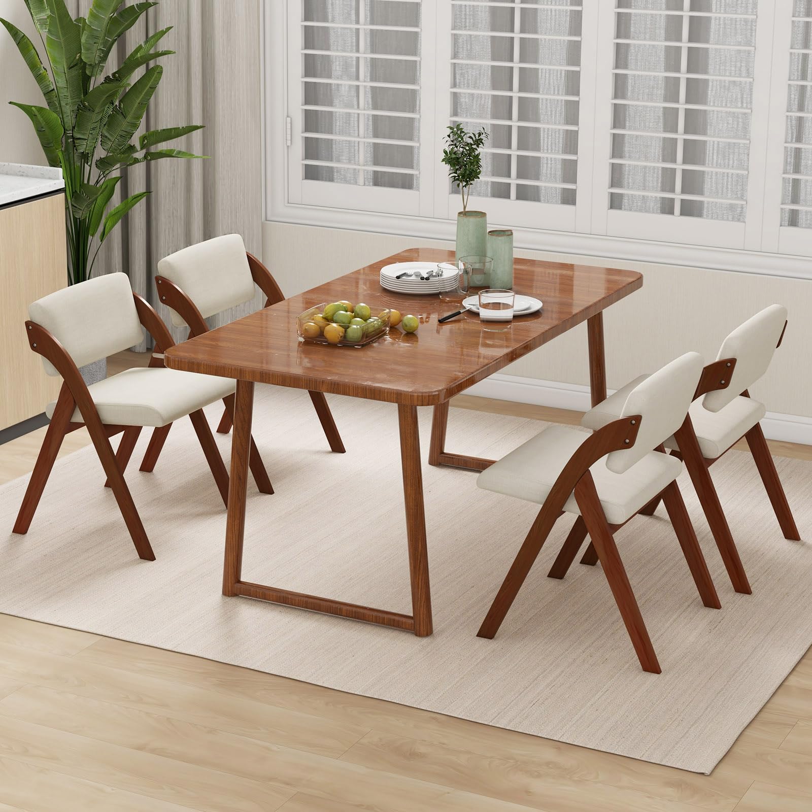 COSTWAY Juego de 2 Sillas de Comedor, Silla Plegable con Patas de Madera de Caucho, Asiento y Respaldo Acolchados, Silla de Cocina Portátil para Oficina y Cocina, 53 x 56 x 76 cm (Nogal y Beige)