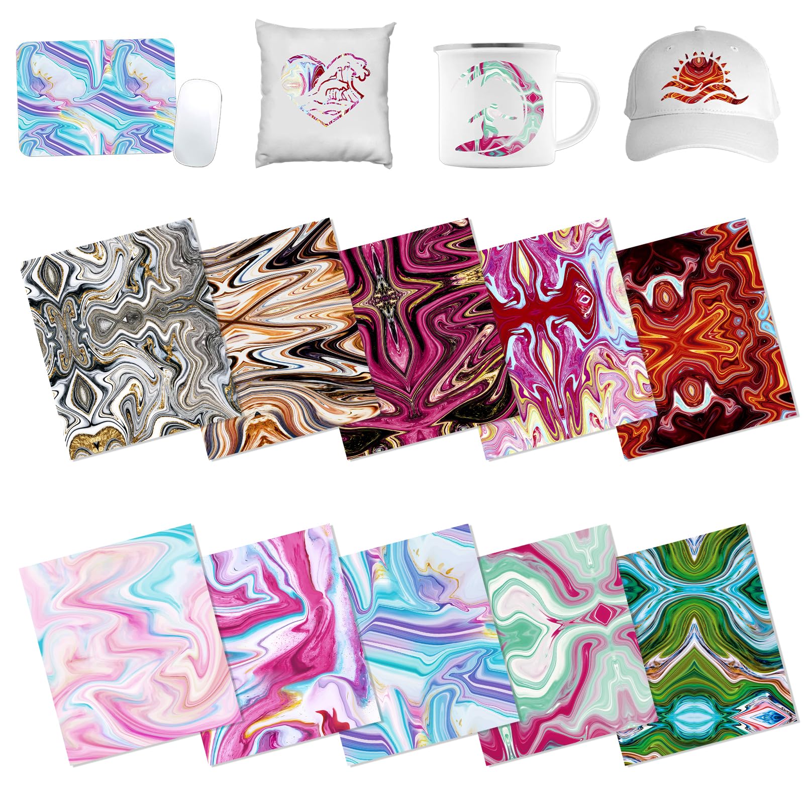 Papel de tinta de transferencia de sublimación de mármol, 10 hojas de transferencia de sublimación con patrón de 12 x 10 pulgadas, para vasos, tazas, papel estampado de sublimación compatible