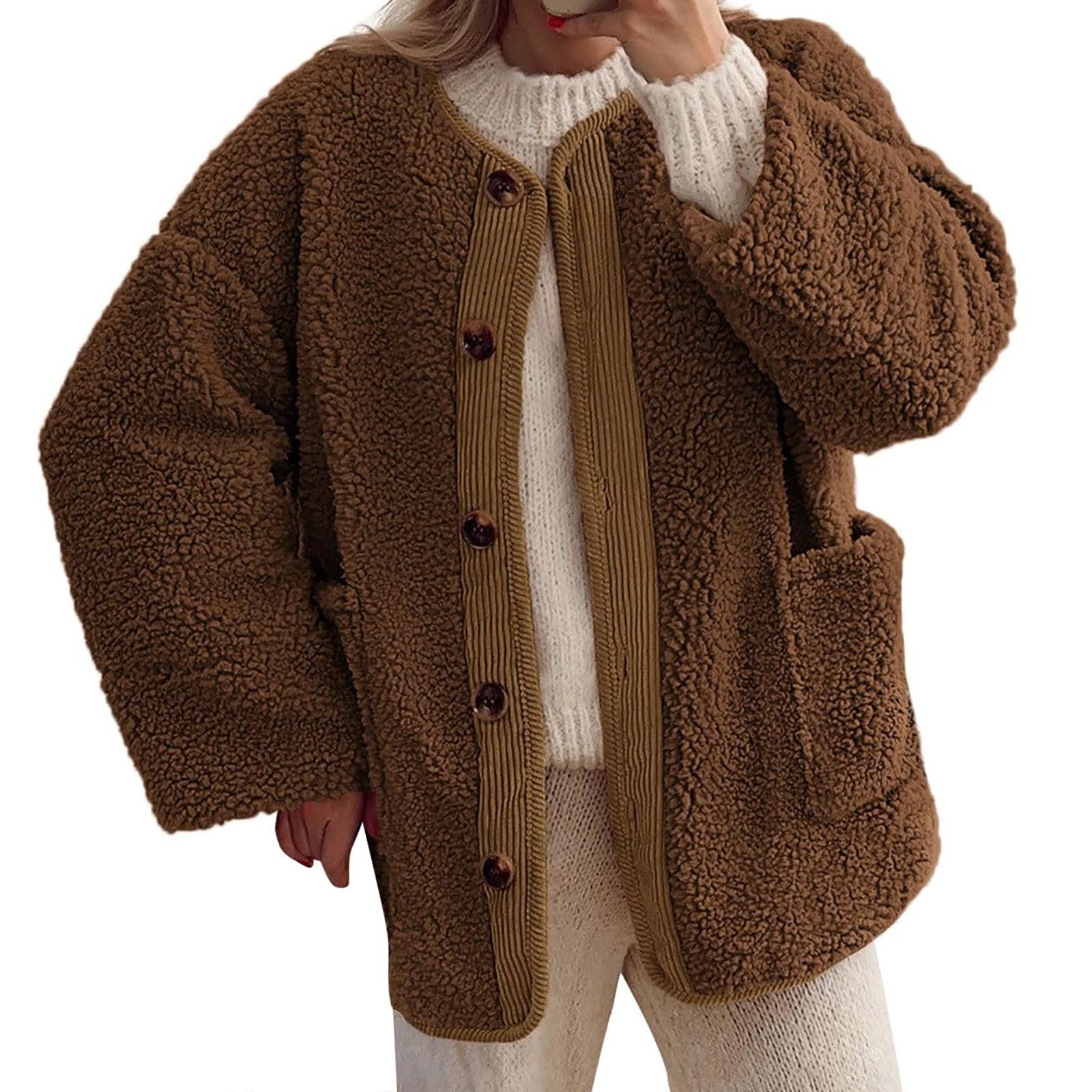 Jas voor dames, overgangsjas, lang, elegant, teddy fleecejack Jas voor dames, overgangsjas, lang, elegant, teddy fleecejack