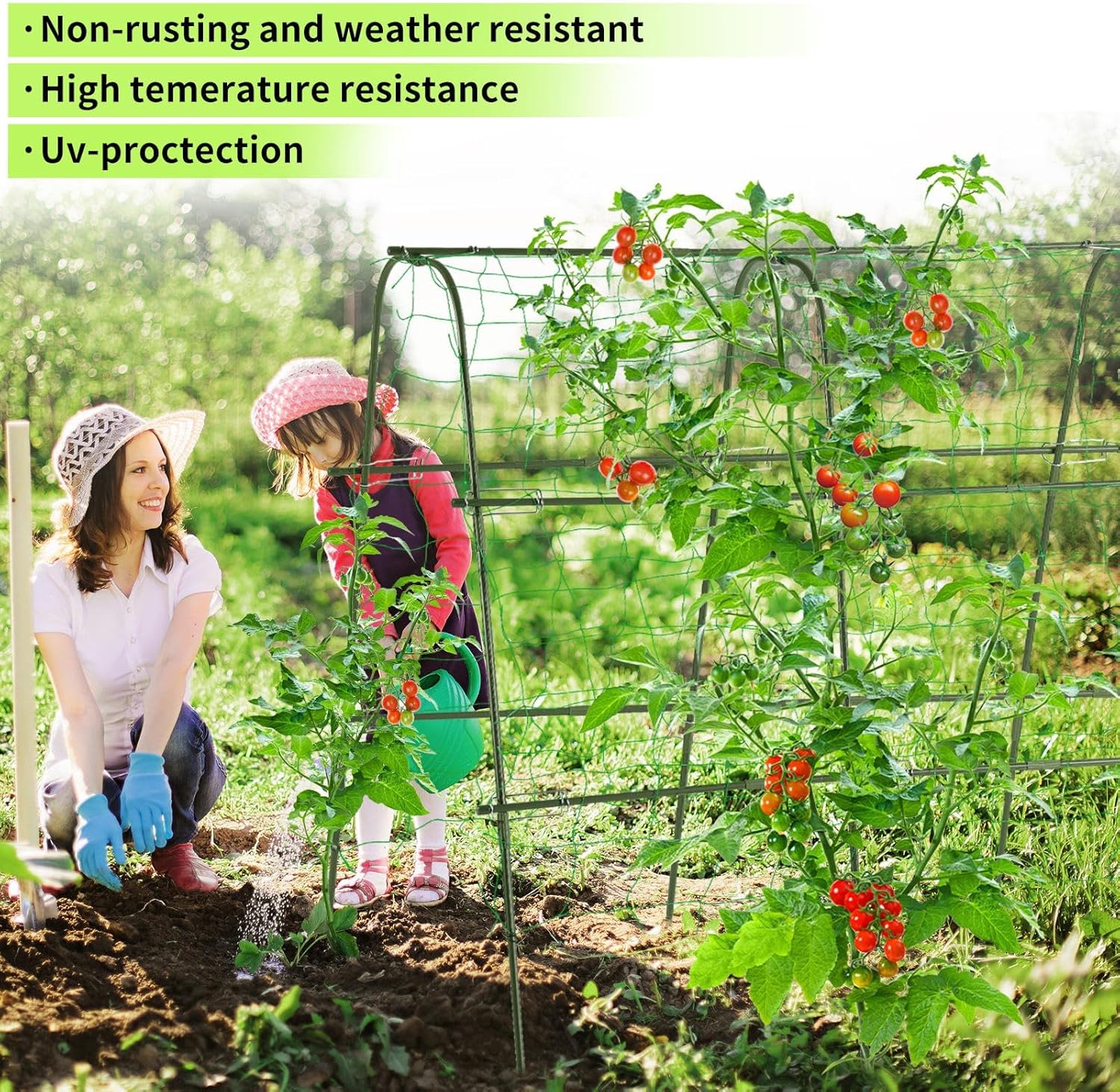 lalahoni Garden Trellis for Climbing Plants Outdoor, Cucumber Trellis U-Shaped Metal Garden Arch Plant Support with Climbing Net for Vegetable, Flower, Tomato, Bean, Green