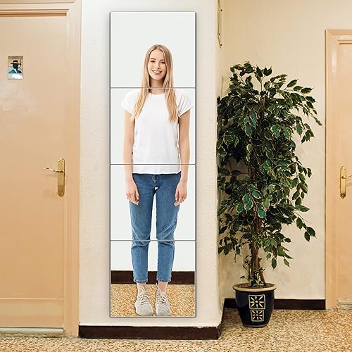 Miniatura 7 de cyhqo Espejo irrompible de longitud completa montado en la pared, extra grueso de 0.16 pulgadas, 56 x 14 pulgadas, 4 piezas de 14 x 14 pulgadas,