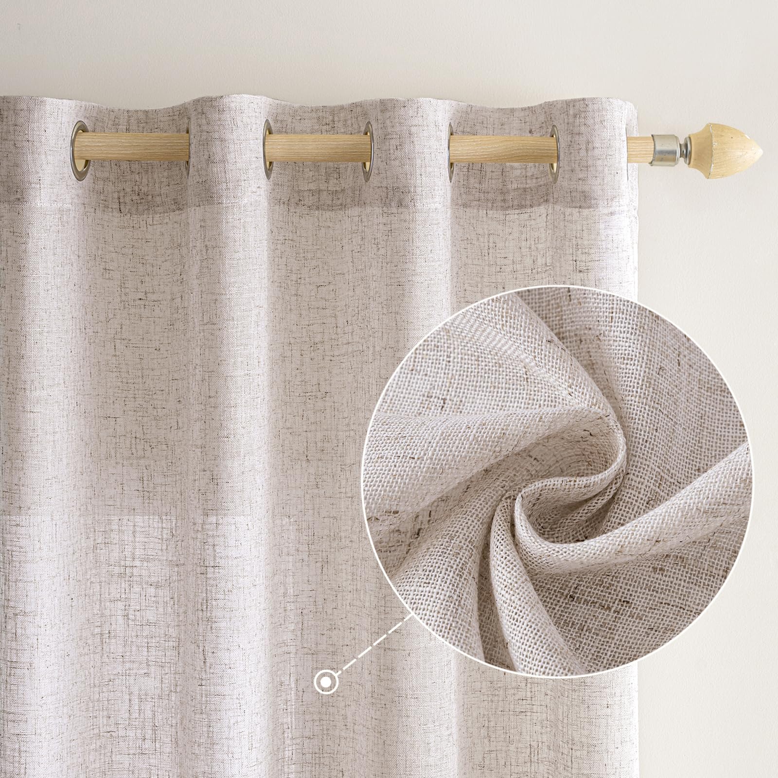 EMEMA Tende Lino Trasparente con Occhielli Tenda a Traslucido Tende Moderne a Vela per Porte Balcone Adatte per Soggiorno Camera da Letto 2 Pannelli 140x300 cm Avorio