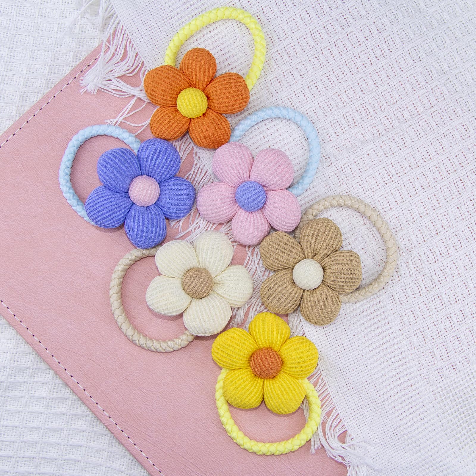 Accesorios para el cabello para niños pequeños, 12 lazos de flores para el pelo, bandas elásticas de goma, lazos para niñas, niños y niños