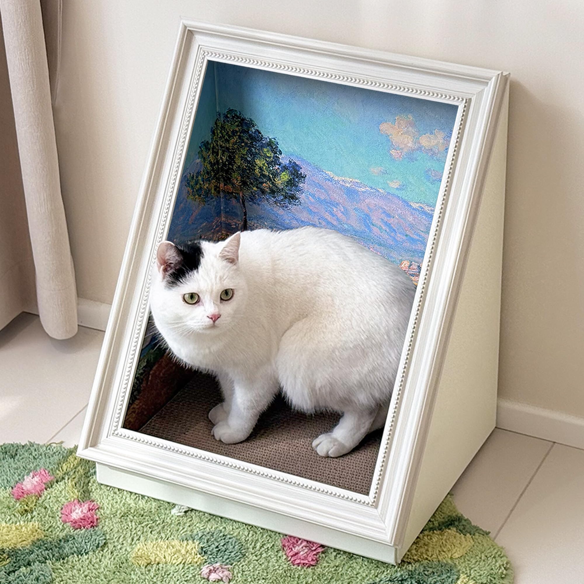 PETKARAY Art Frame Cat Scratch House, Oil Painting Kitty Scratcher Cardboard House, Large Cat Cave with Replaceable Scratching Boards