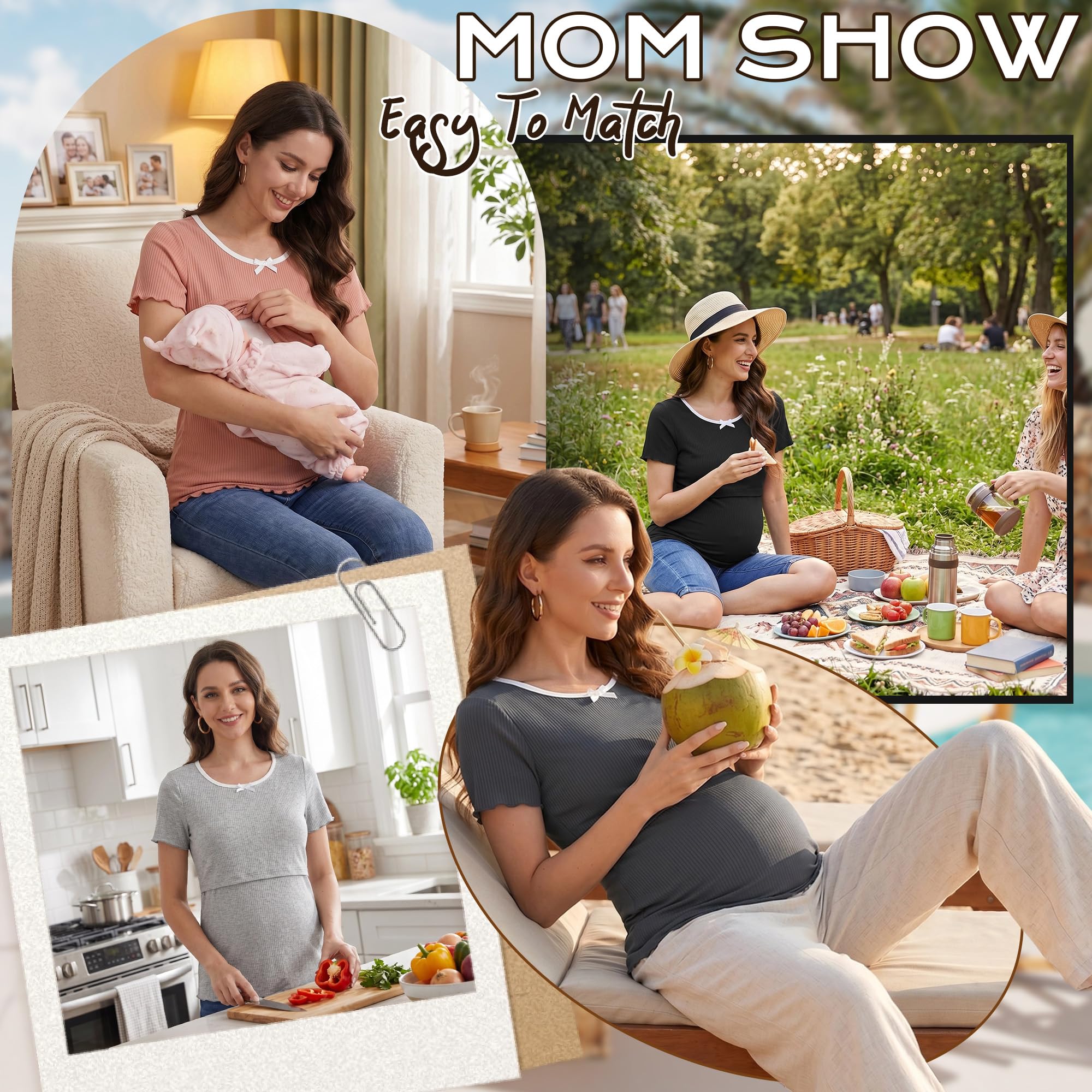 Bearsland Women Summer Short Sleeve Nursing Top Scoop Neck Nursing Shirt Breastfeeding Shirts