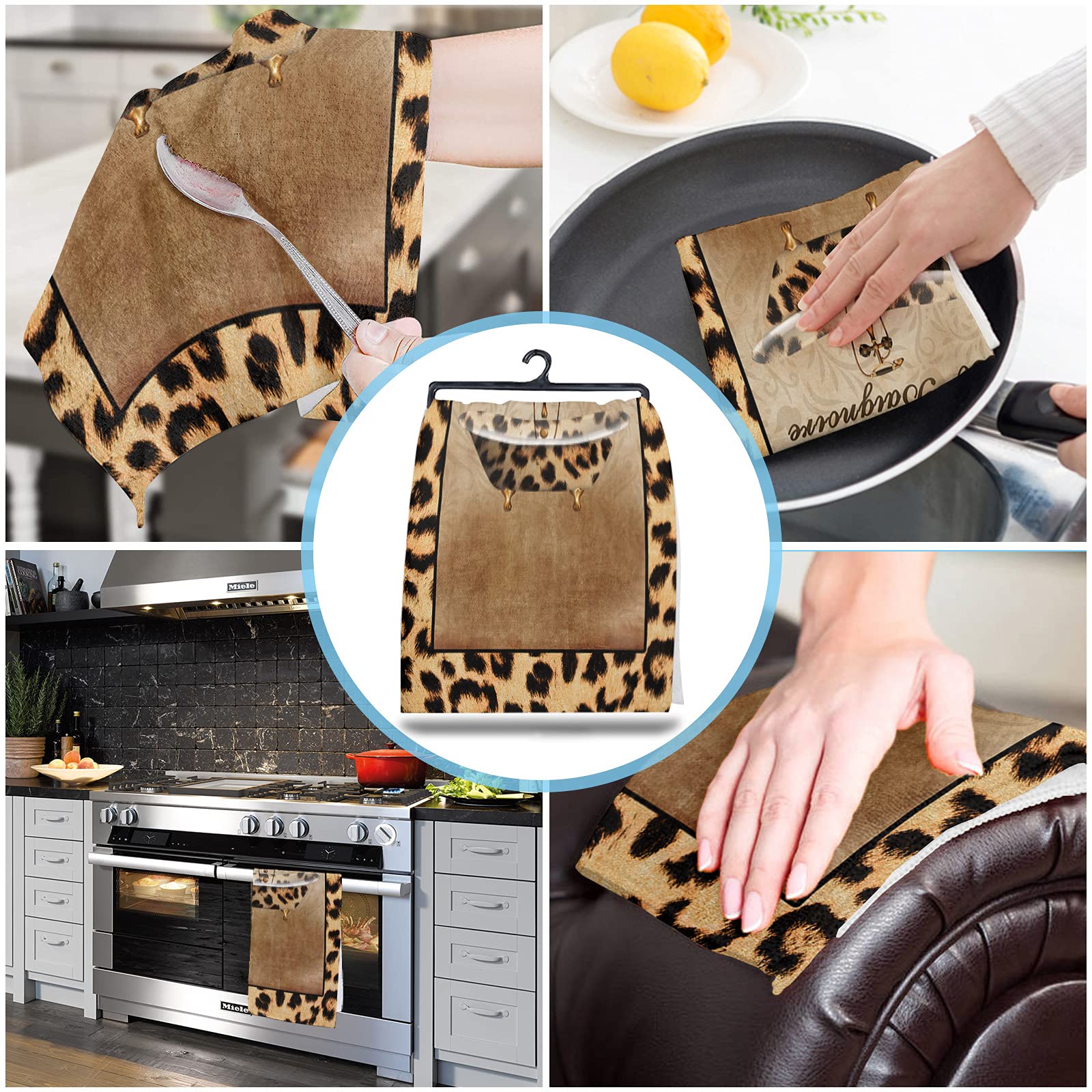 Juego De 4 Toallas De Cocina, Diseño De Leopardo, Suave, Absorbente, Para El Hogar, Cocina, Catering, Restaurante, 45 X 72 Cm