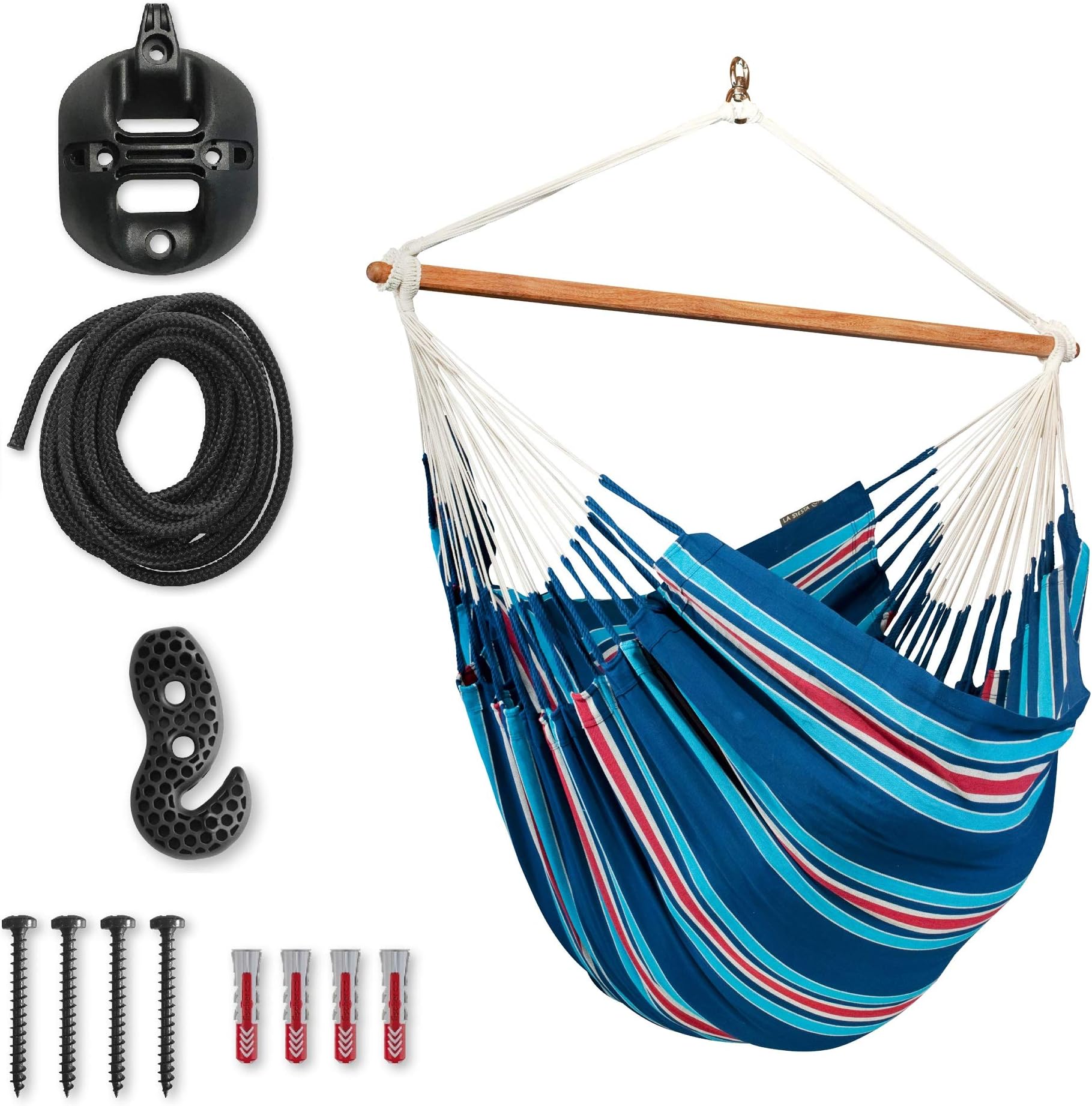 LA SIESTA Currambera Blueberry - Cotton Lounger Swing Hammock Chair with CasaMount Black Multipurpose Suspension