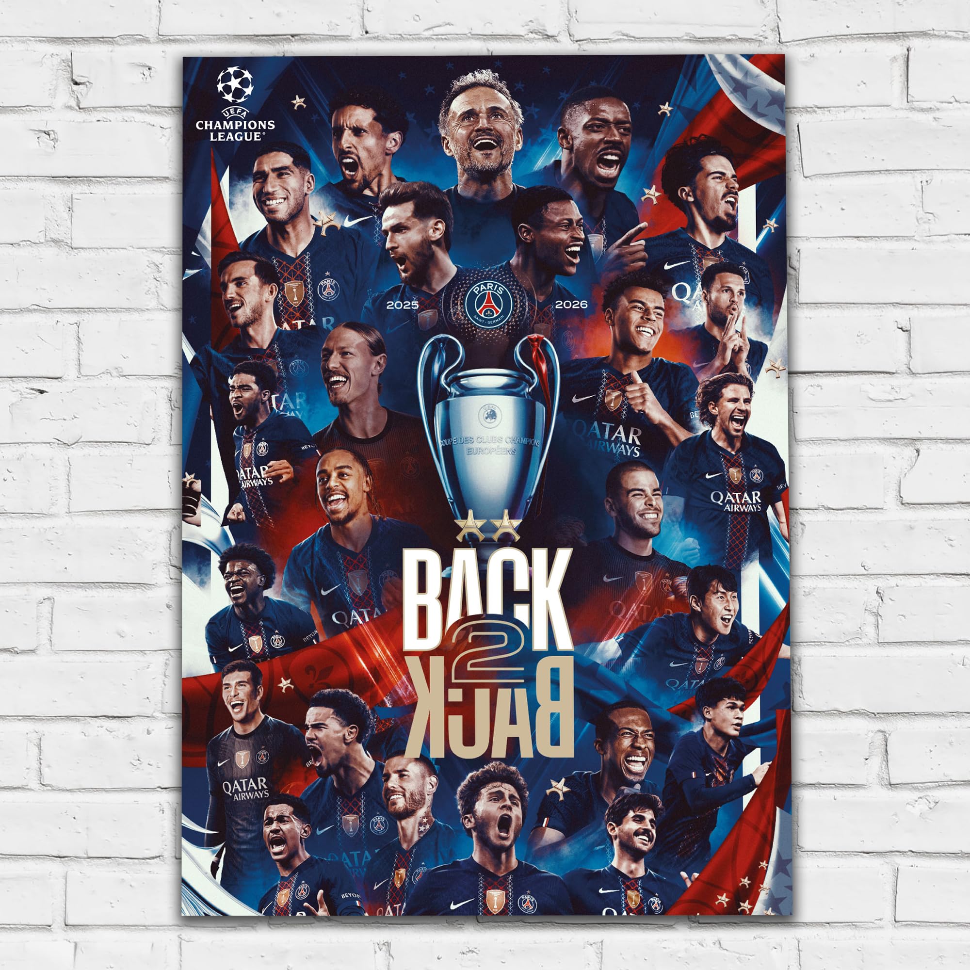 Themed Paris Saint-Germain - Back 2 Back Champions of Europe 2026 Print (42cm x 59.4cm - A2)