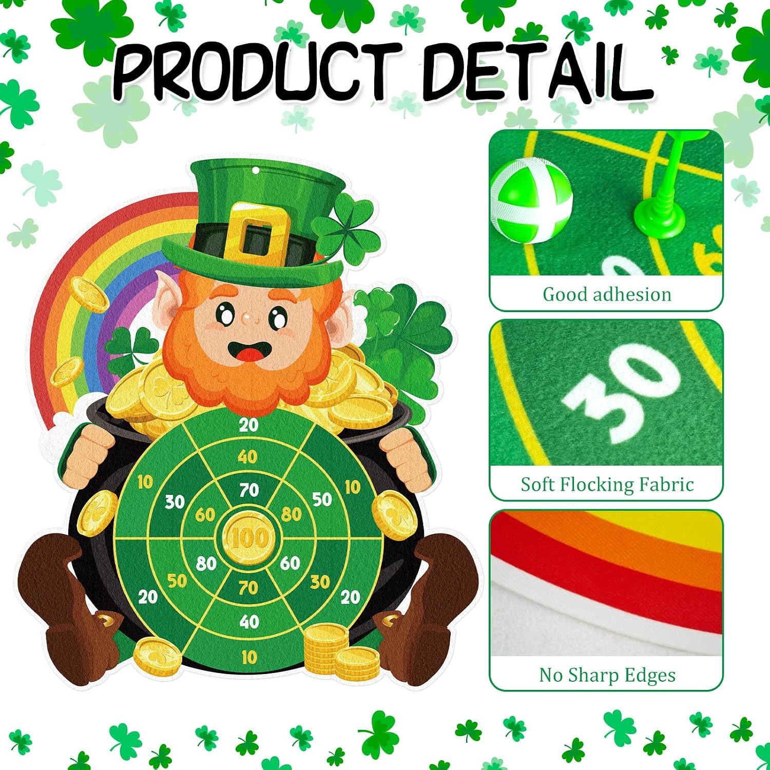 Cinrobiye St.Patrick's Day Game Irish Party Dart Board Game Set with 6 Sticky Balls and 6 Darts for Family Leprechaun Spring Birthday Party Supplies Garden Yard Lawn Indoor Outdoor Gatherings