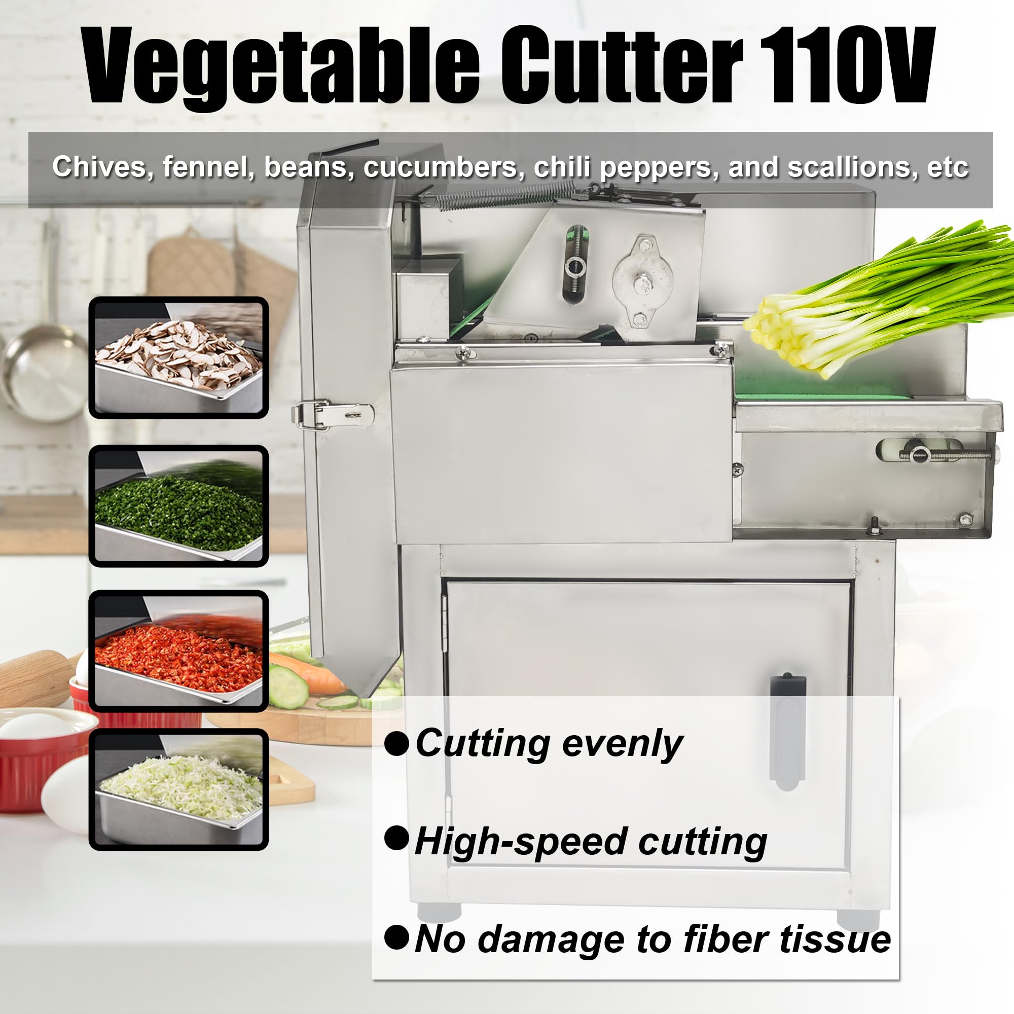 HQHAOTWU Commercial Food Processor Electric Vegetable Slicer Vegetable Processor Detachable Vegetable Cutter Slicer Chopper Speed Length Adjustable for Slender Vegetables Cutting 150-300kg/h 110V