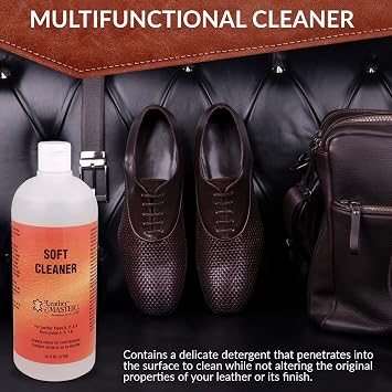 Leather Master Soft Leather Cleaner 33.8 oz/Liter - Soft Leather Cleaner for use of Leather Furniture, Car Interior, Apparel, Boots, Shoes, and Bags.