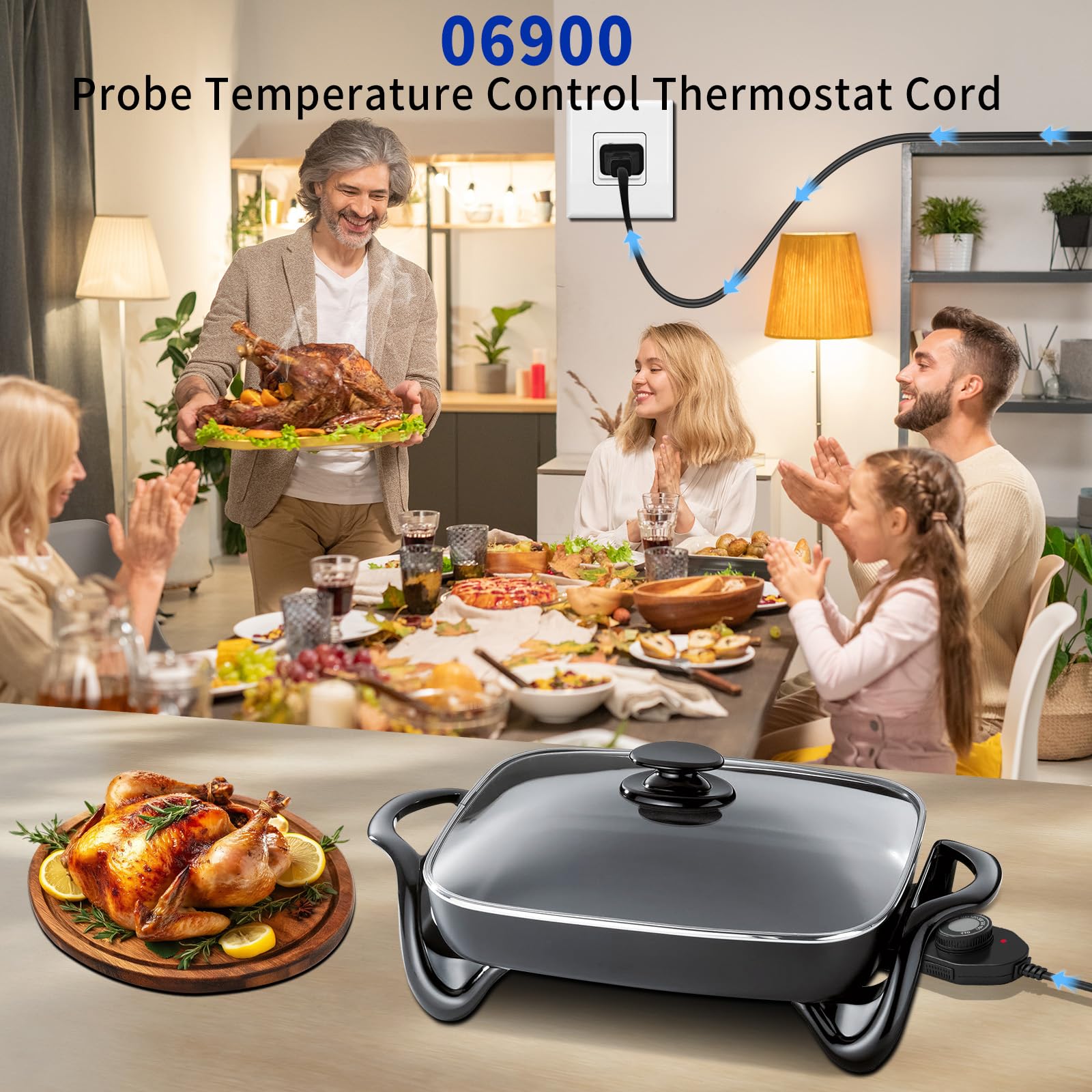 06900 - Cable de termostato de control de temperatura para sartenes eléctricas Presto, parrillas de 1 y 3/8 pulgadas, espaciado entre terminales, control de sonda de calor eléctrico 125V10A