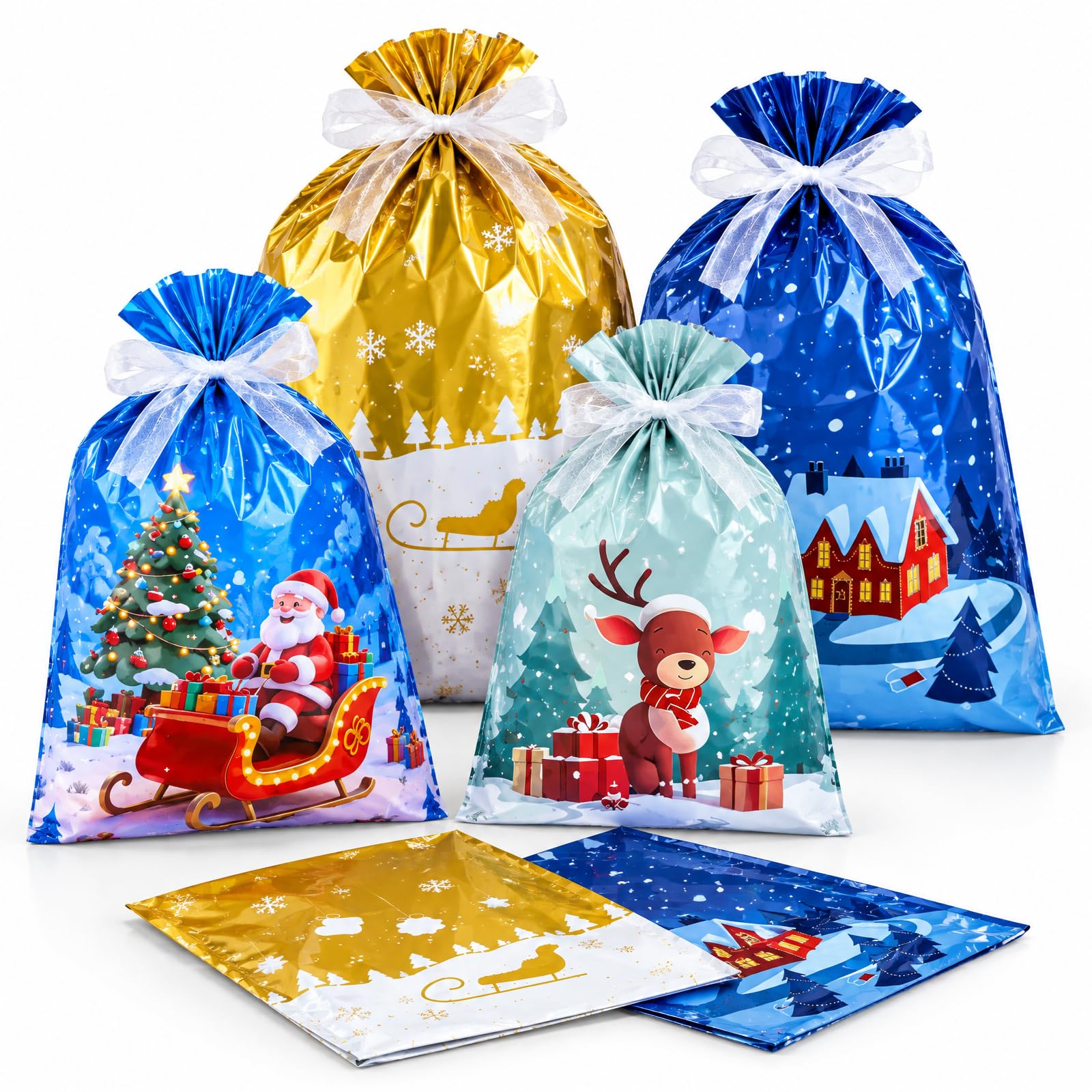 Boyfield 30 PCS Christmas Drawstring gift bags for Kids Party (Multicolor)