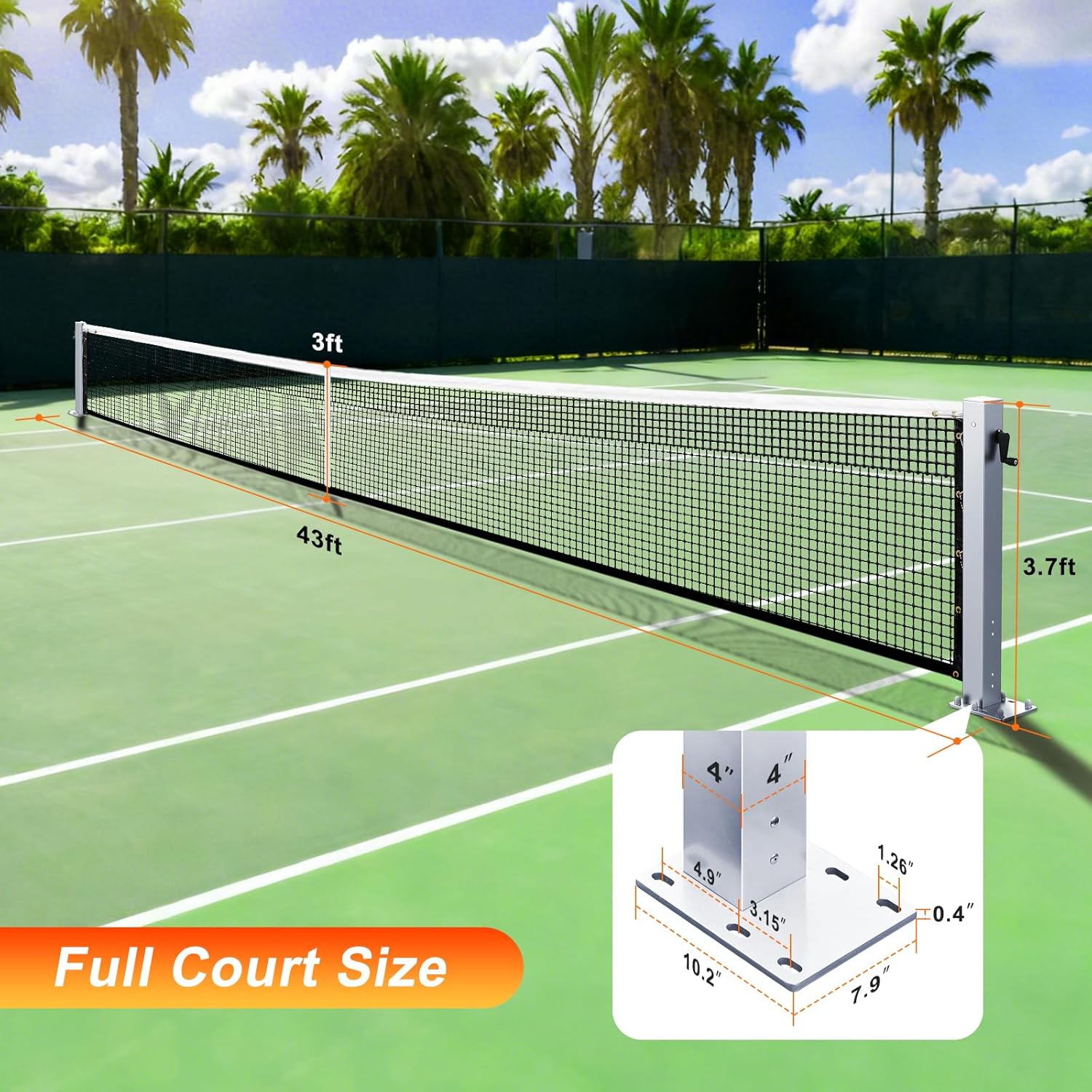 PROGOAL Professional Tennis Net Posts with Internal Safe Winder, 100mm Heavy-Duty Aluminum Post & 260mm Galvanized Base, Includes Expansion Anchors for Easy Setup