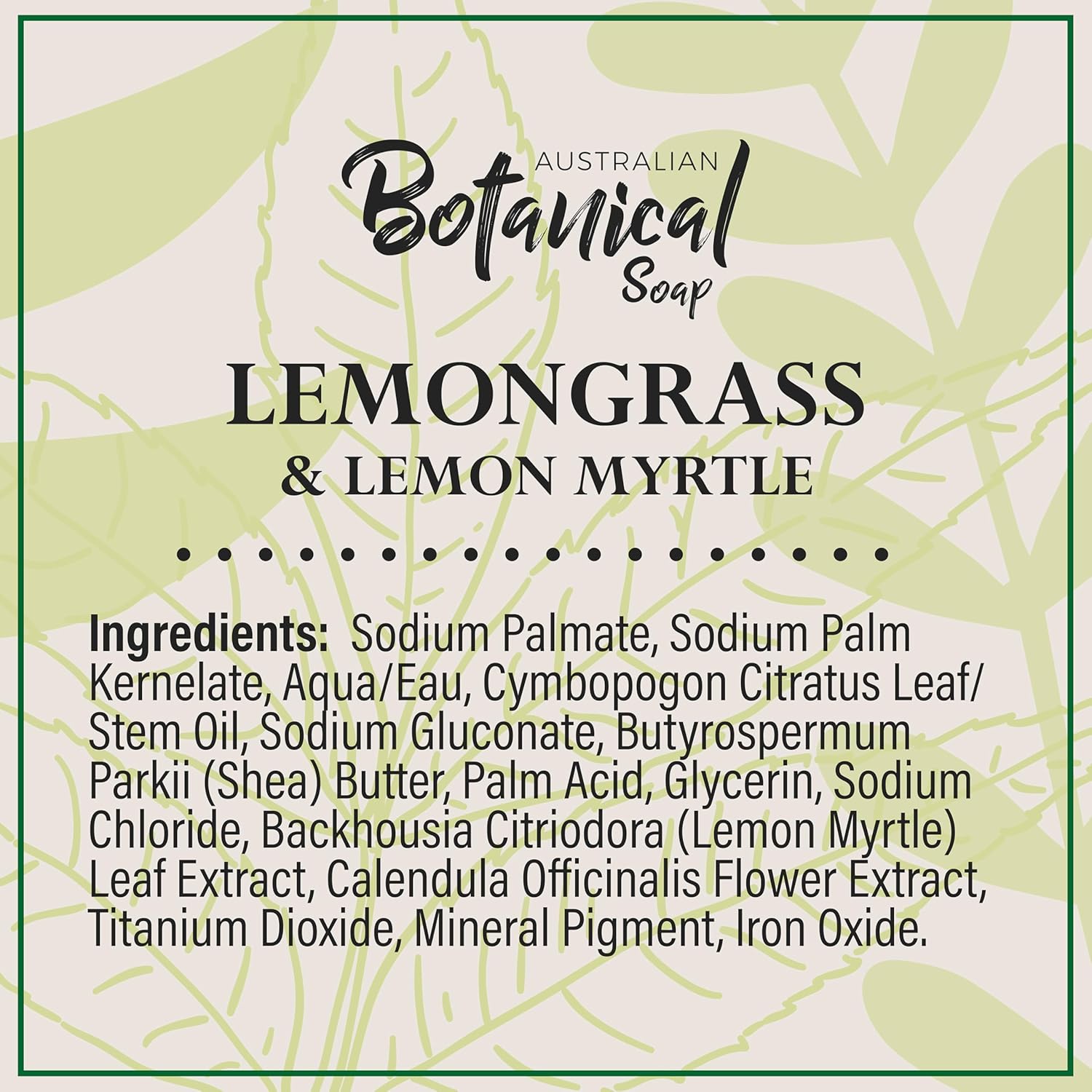 Australian Botanical Soap, 6.6 OZ, Lemongrass and Lemon Myrtle, Triple Milled Bars made with a Natural Soap Base and Enriched with Organic Shea Butter, Pack of 8