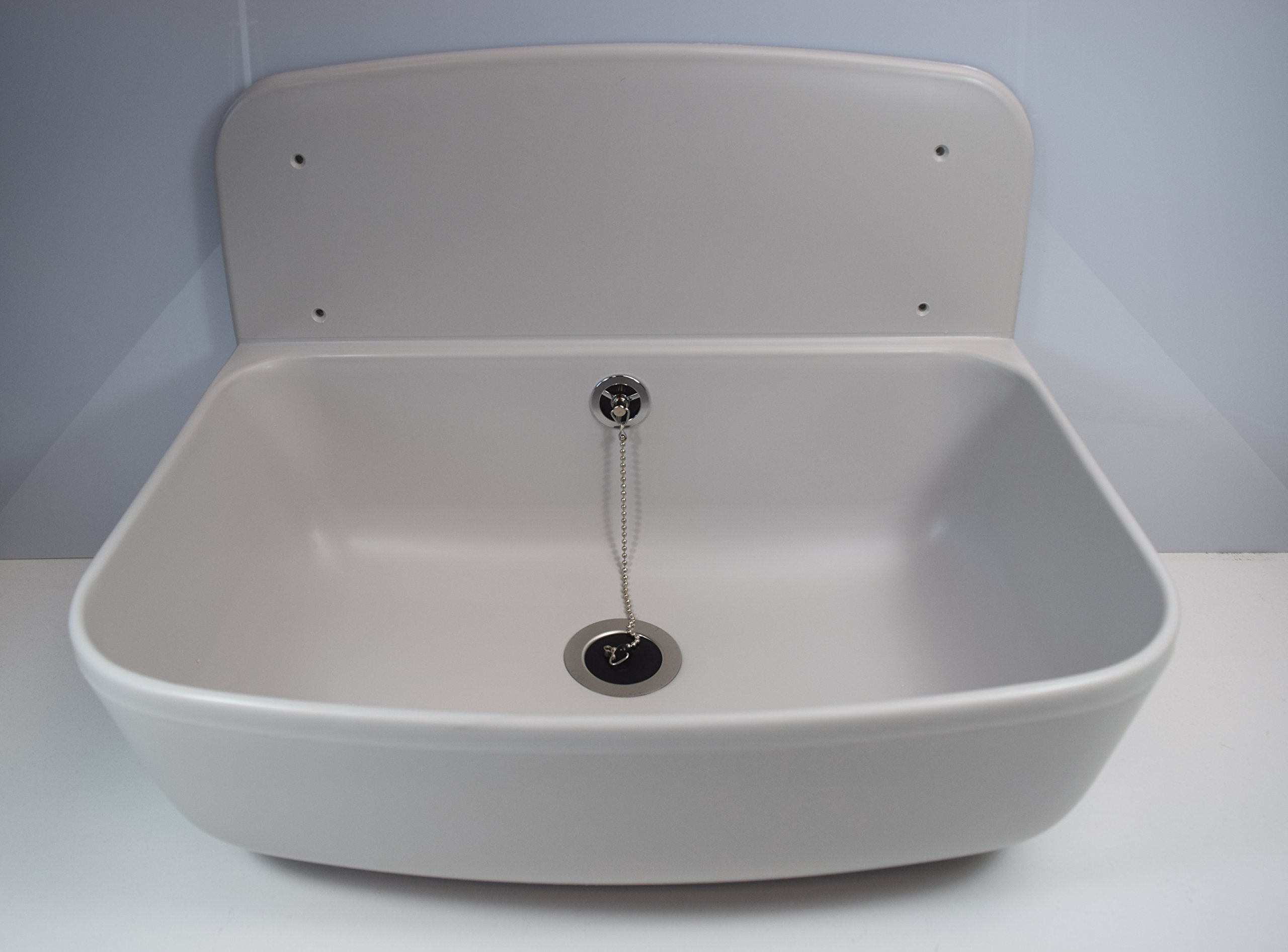 SANIT Fregadero de pared gris (fregadero de plástico resistente a los golpes, ancho 49,5 cm, capacidad 13,5 l, con rebosadero, válvula de desagüe G1 1/2, tapón con cadena) 60.001.66..0099