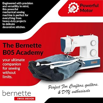 Bernette B05 Academy Sewing Machine | 30 Built-in Stitches, 12 Presser Feet, LED Light, Heavy Duty, Portable, Includes Thread Bundle | Perfect for Beginners, Home Sewing & Advanced Projects