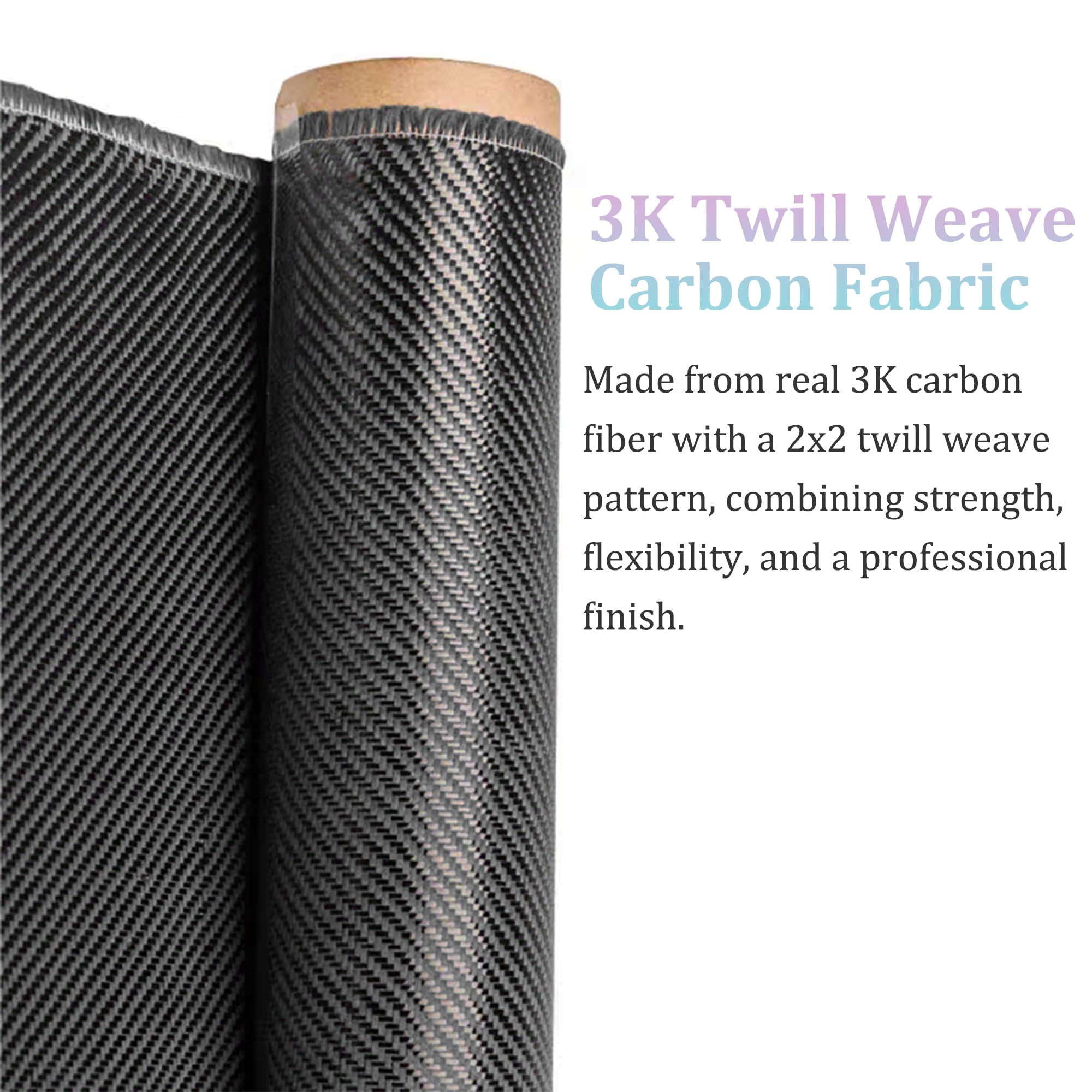 1,3 m x 30,5 cm Kohlefaser-Stoffrolle, 3K-Twill-Gewebe, 200 g/m², schwarzes Kohlefasertuch für Verstärkung, Auto-Heimwerker, Marine- und RC-Projekte