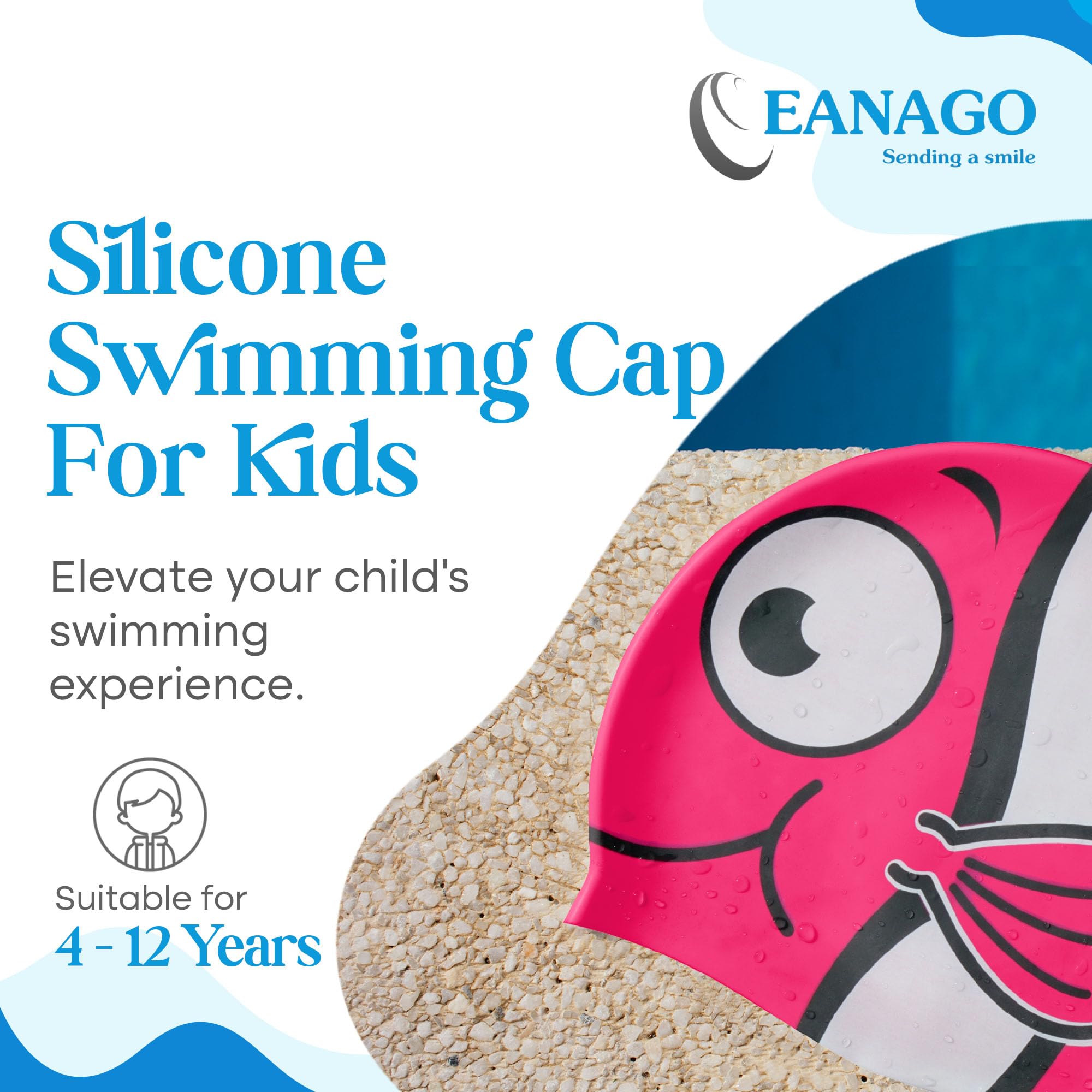 EANAGO silicone swimming cap for girls, fashionable swimming cap for children for swimming and training - Image 2