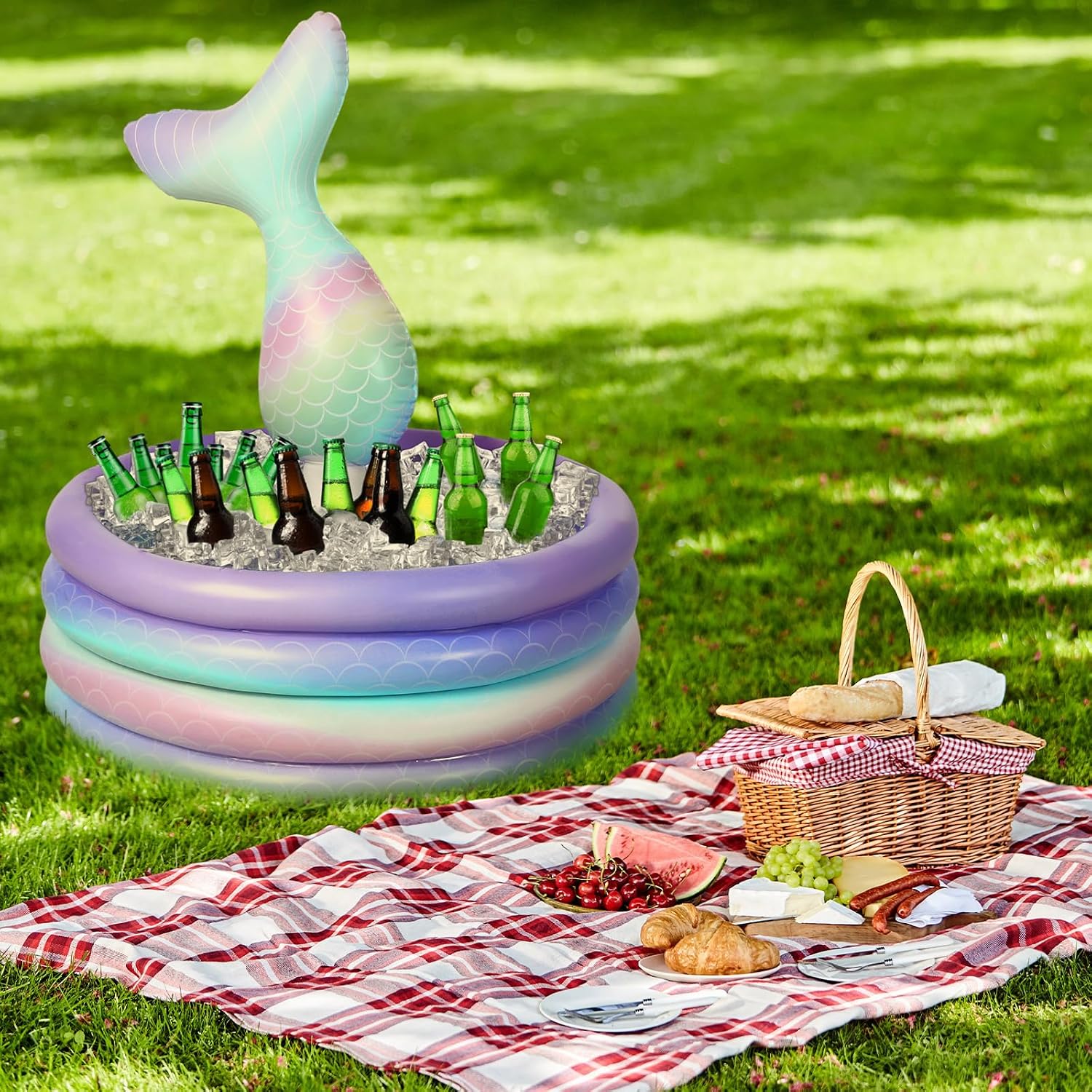 Bencailor Mermaid Party Decorations Mermaid Tail Inflatable Cooler Blow up Drink Cooler Floating Ice Chest Tail Pool Drink Holder for Holiday Birthday Party Decorations(Purple,12 x 25'')
