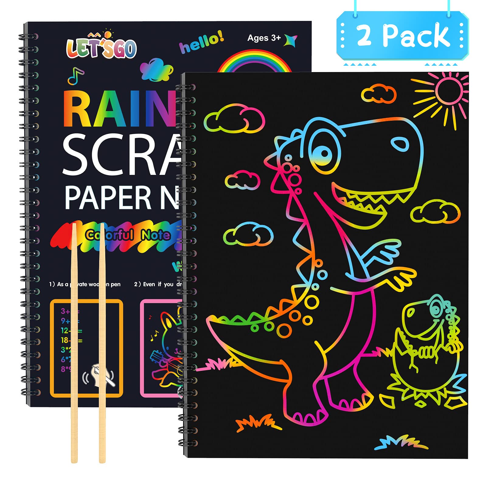 Photo 1 of 2 PACK DEVRNEZ Gifts for 3-12 Year Old Kids Rainbow Scratch Paper Arts & Crafts for Boys Age 4-10 Toys Create Magic Scratch Off Black Notebooks for Ages 5-8 DIY Game Toys|Party Favor|Birthday Day Gift PAPER-B