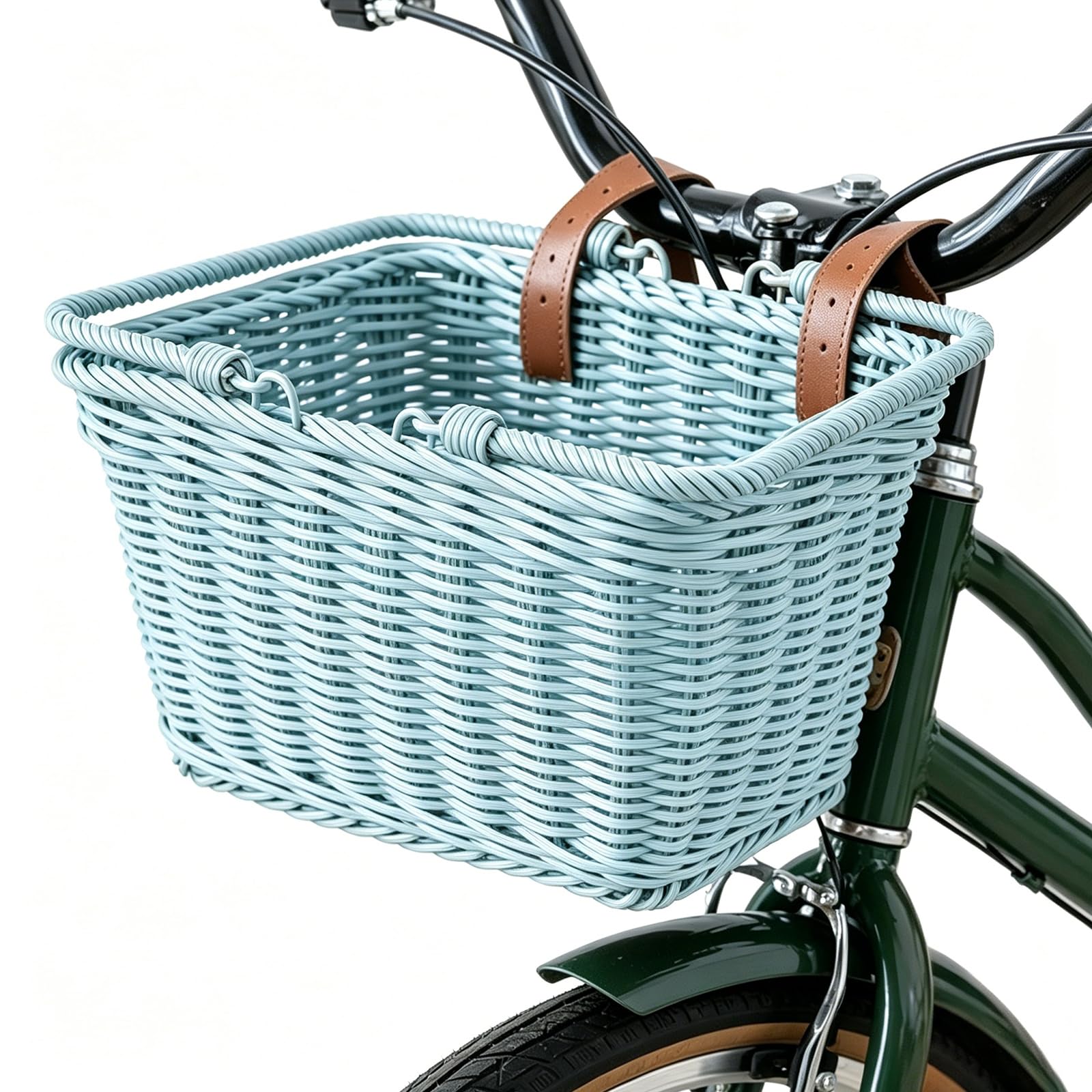 Cestino anteriore per bicicletta, effetto vimini, cestino anteriore per bicicletta per bambini con cinghie, cestino rimovibile, cestino portaoggetti intrecciato a mano, per bicicletta, bicicletta