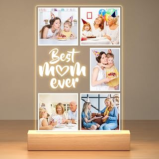 Custom Picture Frames with Photo, Personalized Photo Frame with Night Light, Customized Photo Frame, Personalized Christmas Birthday Gifts for Mom, Baby, Kid, Family