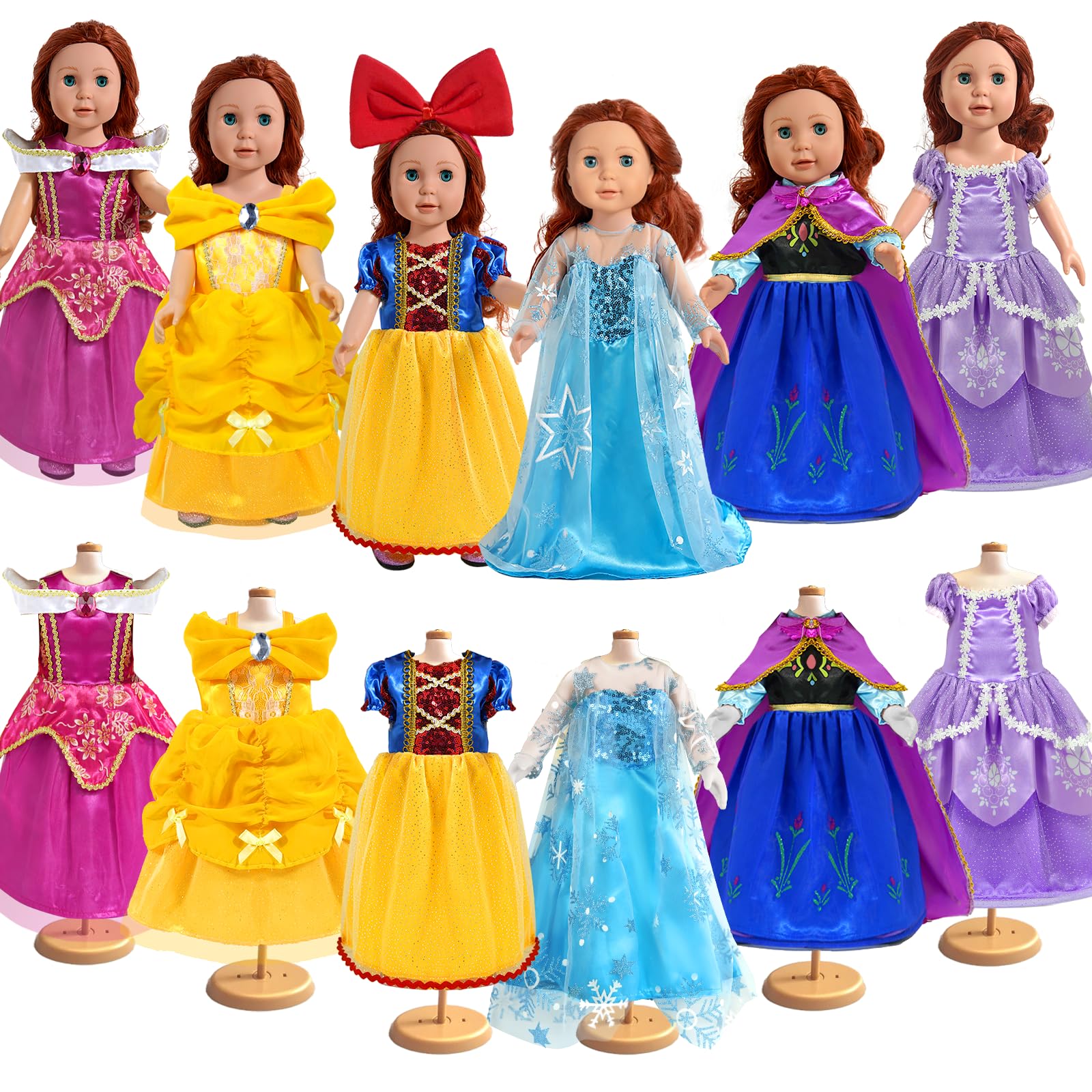 18 inch Doll Clothes and Accessories, Pricess Costumes Dress, 6 Pieces, 18 inch