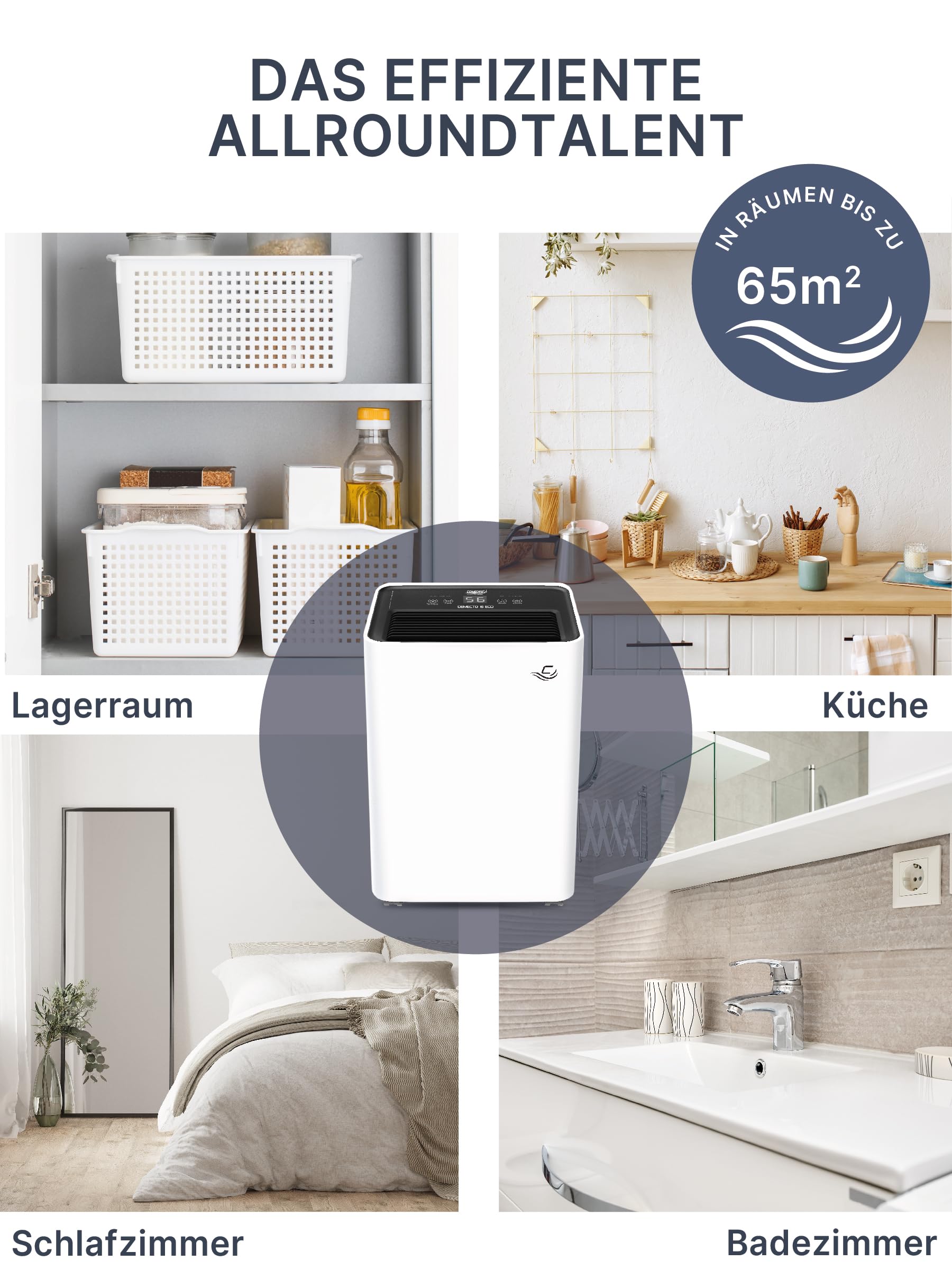 Comedes Demecto 16 eco WiFi osuszacz PowerDrain pompa kondensatu - nadaje się do salonów i piwnic o powierzchni do 65 m², sterowanie aplikacją, ciche, przyłącze węża, w zestawie wąż 3 m