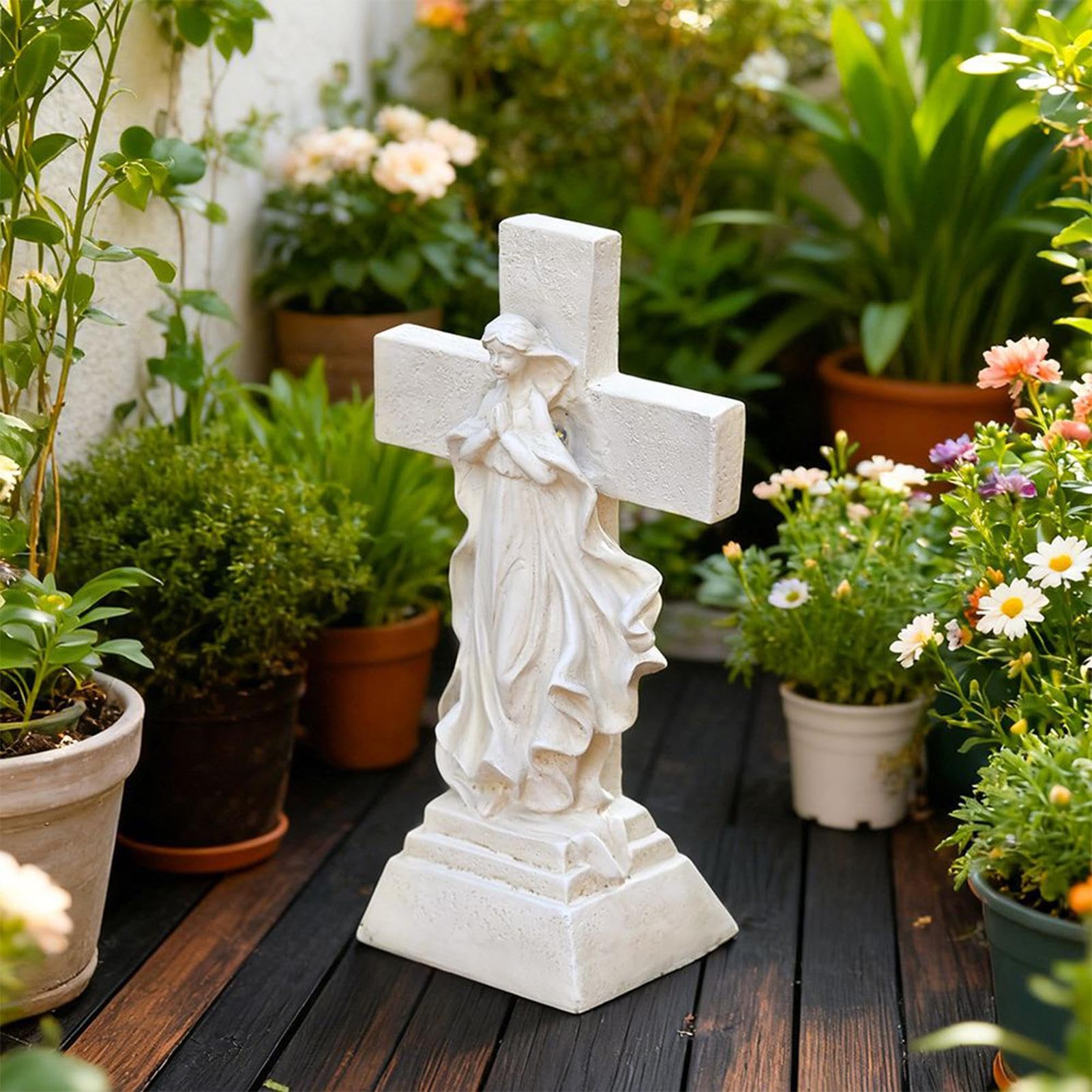Statua Da Giardino A Energia Solare Vergine Maria Preghiera Religiosa