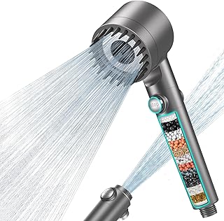 MEKO Hard Water Filter Shower Head with 15 Stage Filter, 3+1 Spray Jet Modes High Pressure Shower Head and 1.5m Hose, Handheld Massage Shower Filter for Residual Chlorine Remove (Grey)