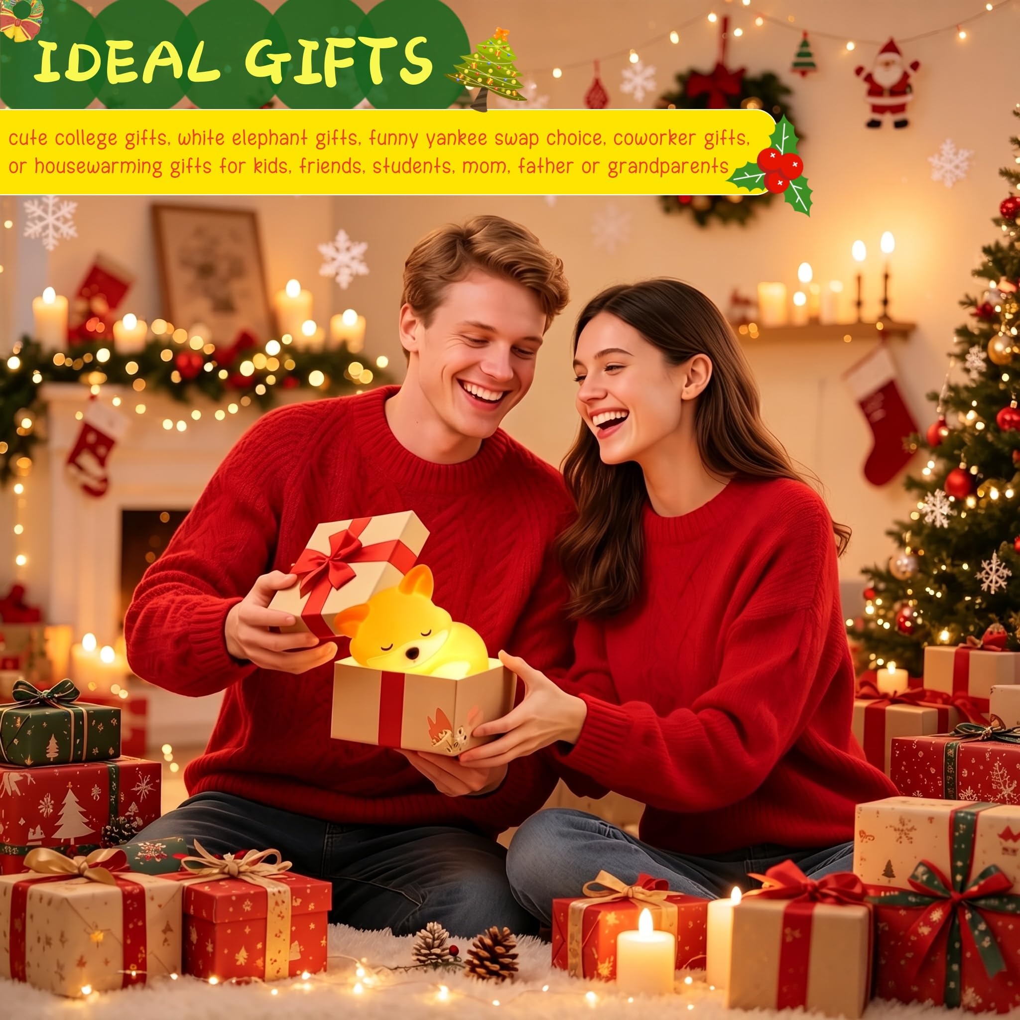 YR YRHH-PET Süßes Fuchs-Geschenk Nachtlicht, lustige Fuchslampe, wiederaufladbar, Squishy, dimmbar, seltsames Nachtlicht, LED-Neuheit, Tier, niedliches Zeug, Raum-Dekor, Silikon-Touch, Fuchs für Baby