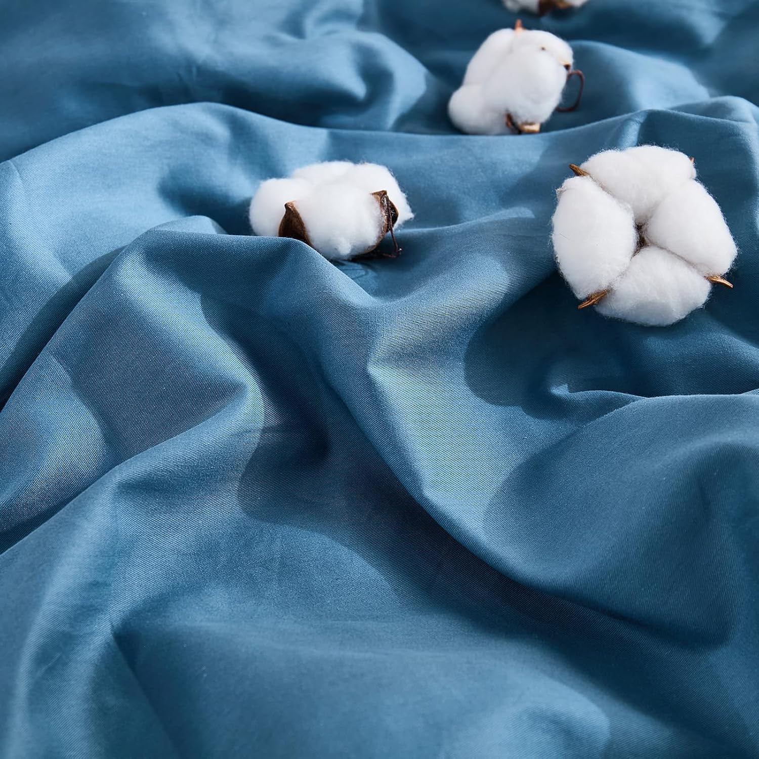 100% Cotton Comforter Set Queen Size –Dark Blue, Linen-Like Texture, Super Soft & Breathable Lightweight Bedding Set, 3-Piece Durable Percale Comforter for All Seasons