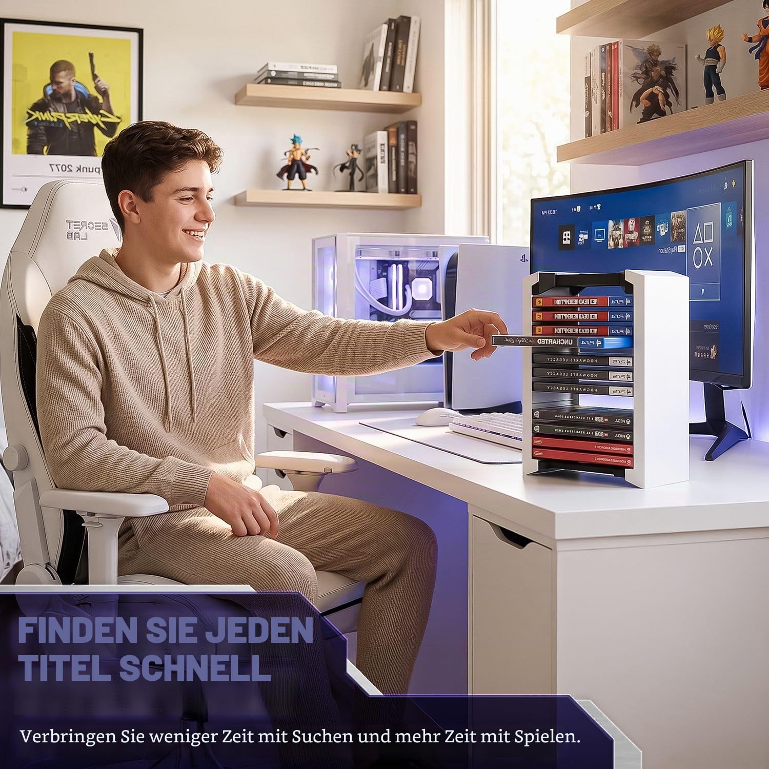 TNP Videospiel-Aufbewahrungsturm (12 CDs, Blu-ray-Hülle), Universal-DVD-Halterung, Regal, Ständer, vertikaler Organizer für Nintendo Switch, PS5, Playstation 4, Xbox Filme