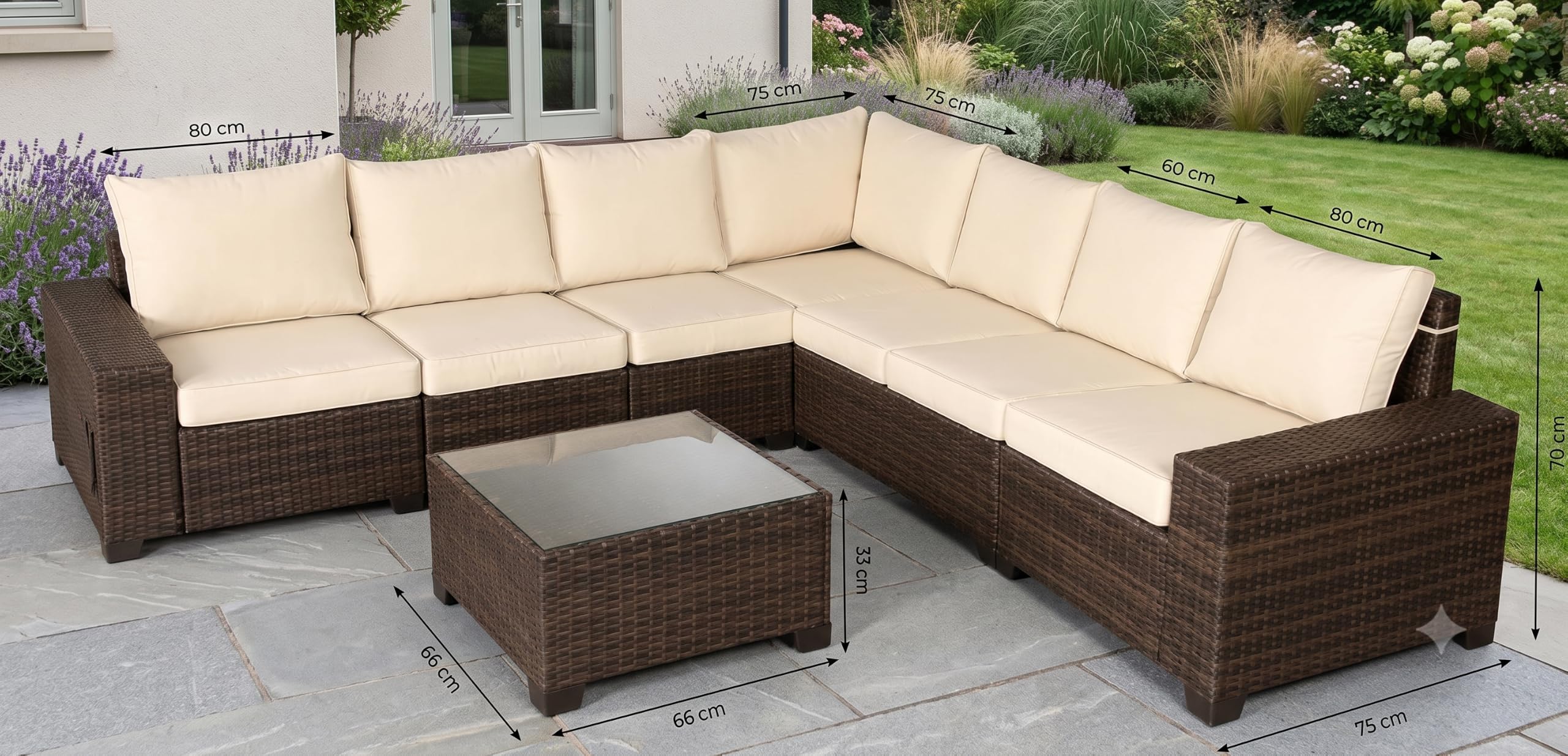 CONCEPT USINE Salon de Jardin d'angle Modulable 7 Places Résine Marron