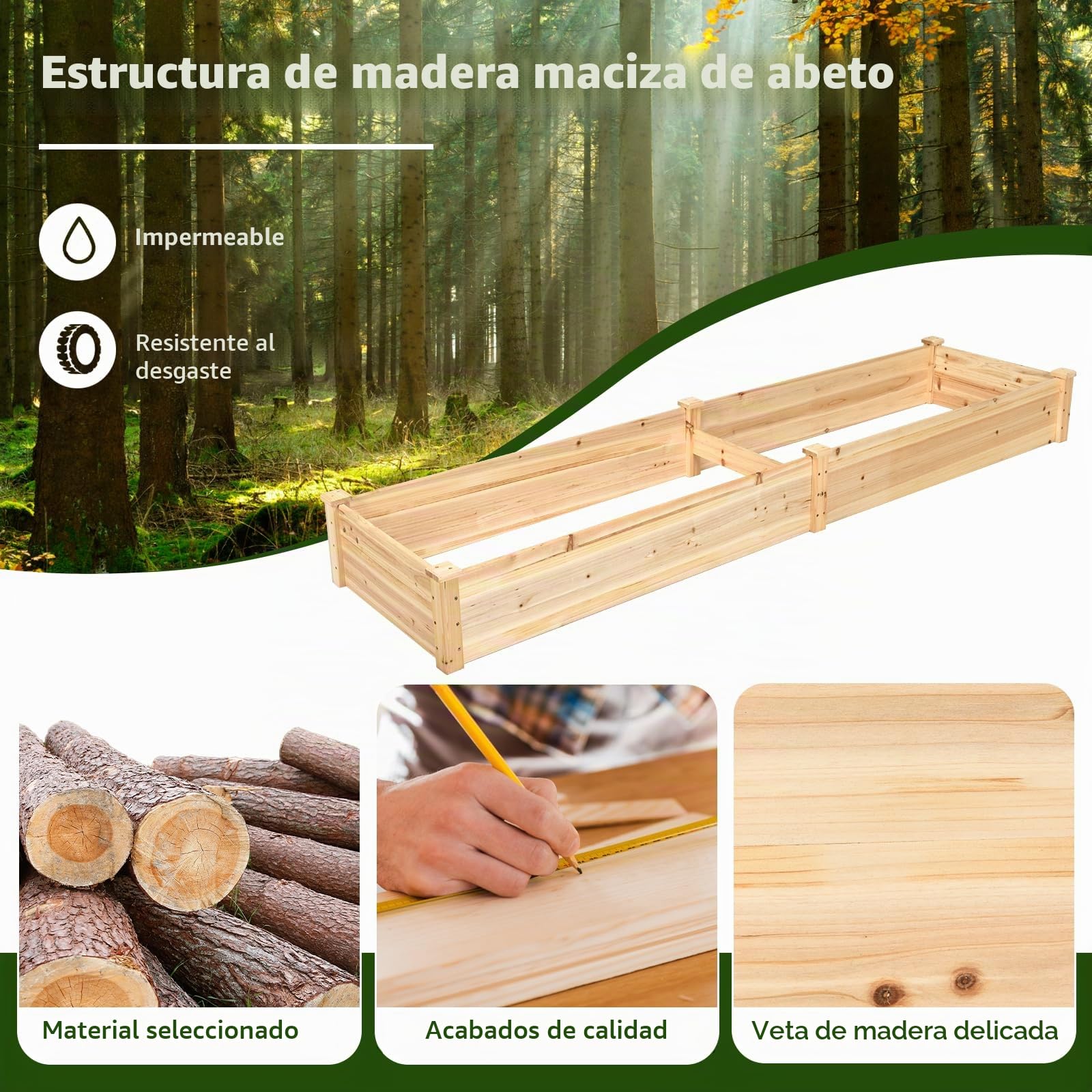 GOPLUS Huerto Urbano de Jardín Elevado de Madera, Jardineras Exterior Grandes de Madera para Verduras, Flores, Hierbas y Frutas, Cama Elevada de Jardín para Patio Trasero, 240 x 60 x 25 cm (Natural)