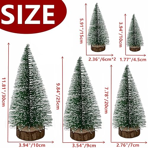 Miniatura 2 de Pequeños árboles de Navidad, 6 piezas de mini árbol de Navidad, cepillo de botella artificial, mini árbol de pino decoración de mesa con bases de