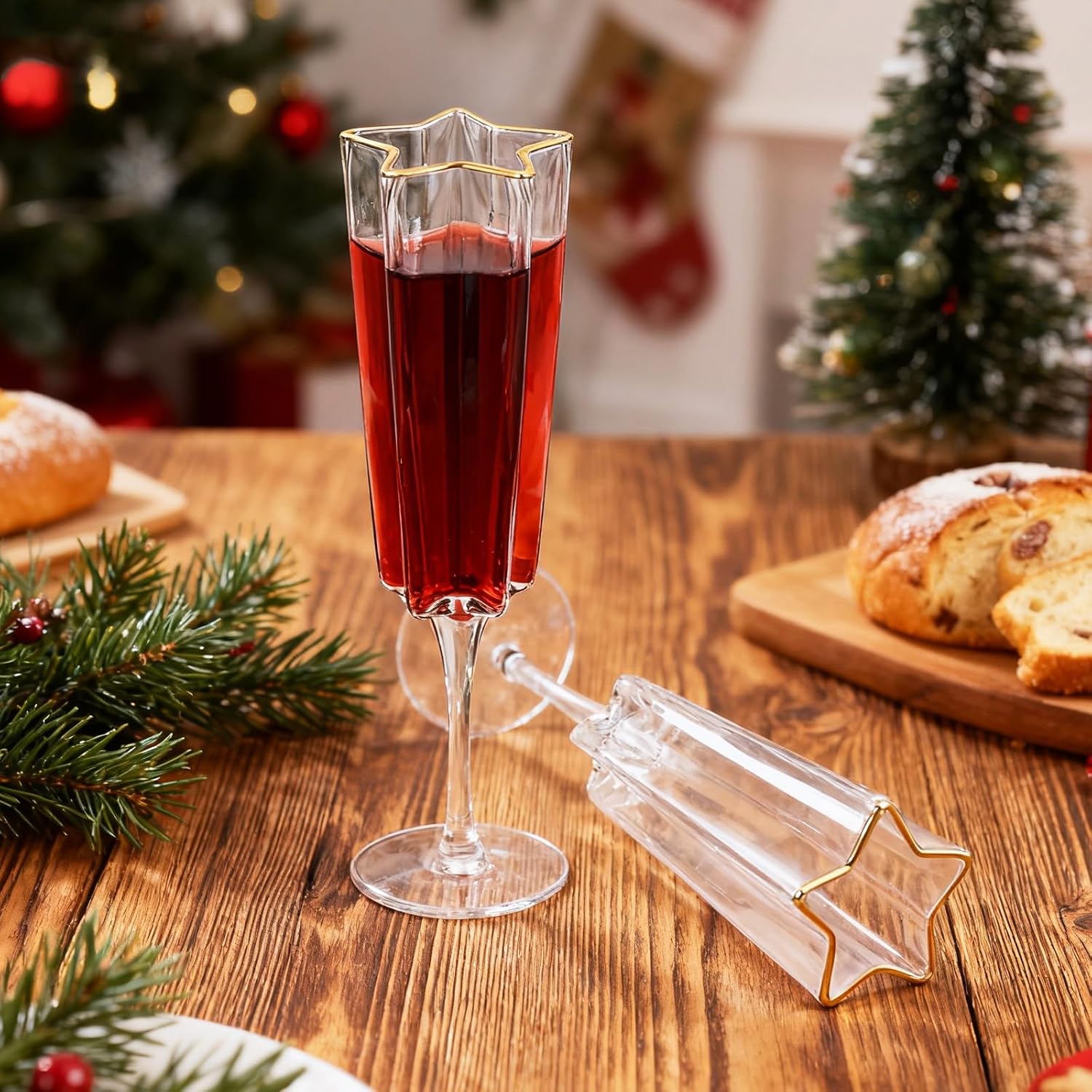 4 Pcs Star Shaped Champagne Flutes Glasses Gift Set Transparent Gold Rim Cocktail Glasses for 4th of July Independence Day Parties, Christmas, New Year, Weddings Anniversary Celebrations