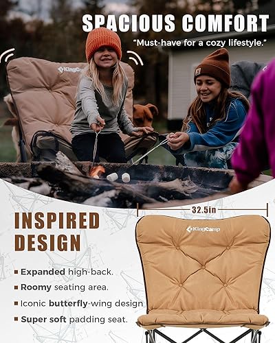 Miniatura 5 de KingCamp Silla plegable cómoda de mariposa acolchada de gran tamaño para adultos, cómoda silla de campamento de 300 libras, resistente con respaldo