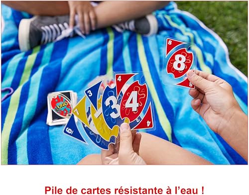 Mattel Games UNO H20 to GO, water resistant cards game, to take to the beach and to snow holidays, extra durable 108 cards, ages +7, P1703 - 4