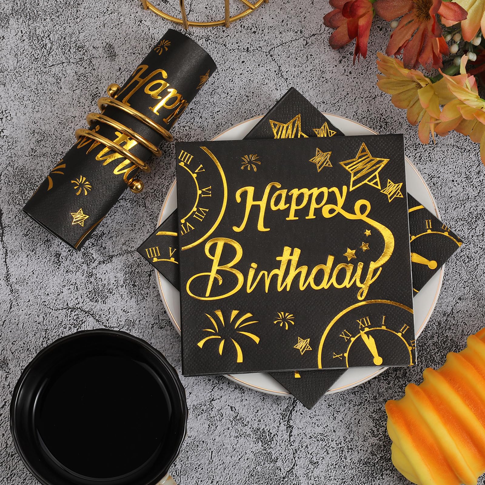 Servietten Goldenes Feuerwerk Happy Birthday Servietten Hochzeit Kindergeburtstag Cocktailservietten Party Geburtstagsservietten Servierten Disposable Napkins Pack of 30(33x33cm)