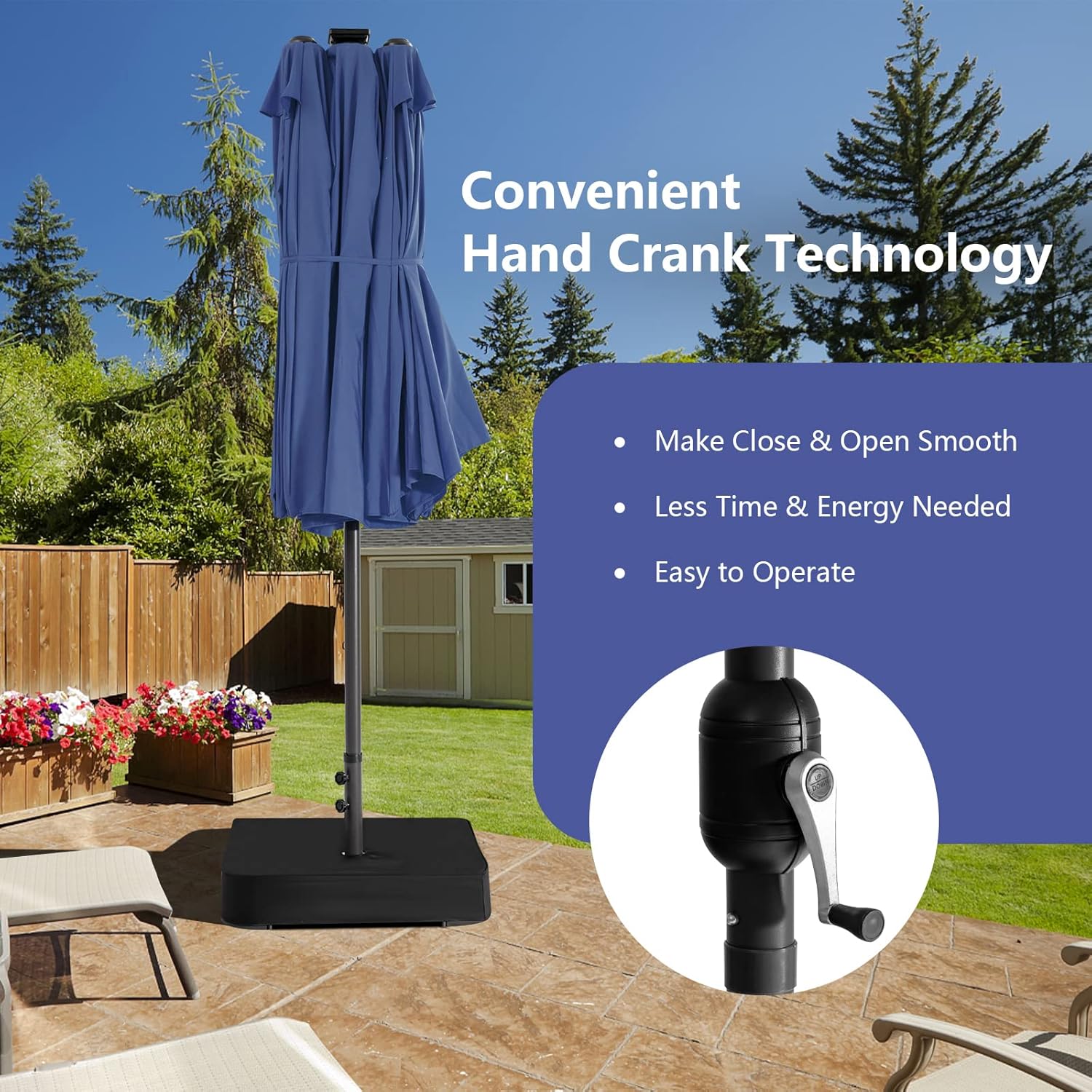 HAPPYGRILL 15FT Double-Sided Patio Umbrella with Lights, Weighted Base, Large Outdoor Market Twin Umbrella for Poolside Garden Lawn
